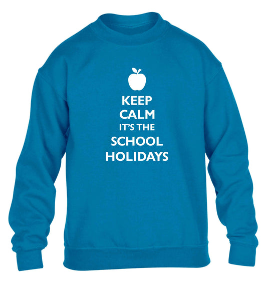 Keep calm it's the school holidays children's blue sweater 12-13 Years