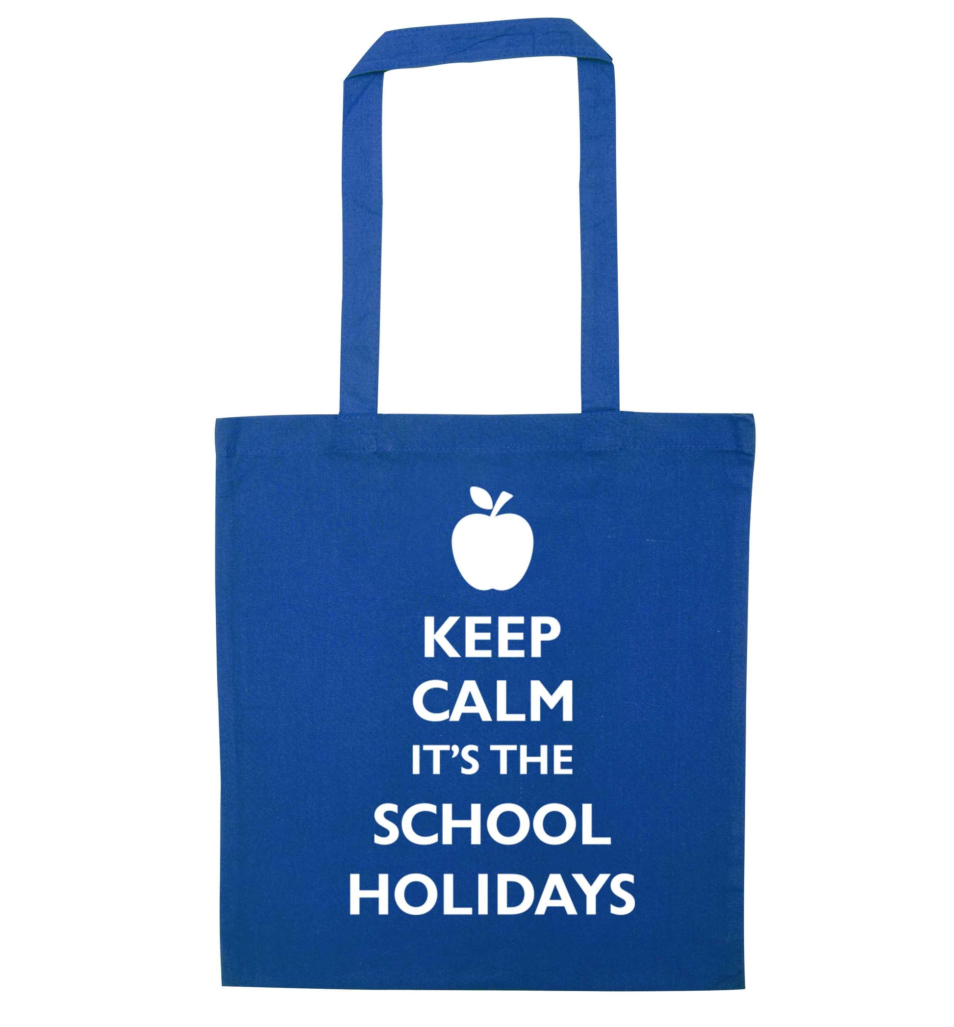 Keep calm it's the school holidays blue tote bag