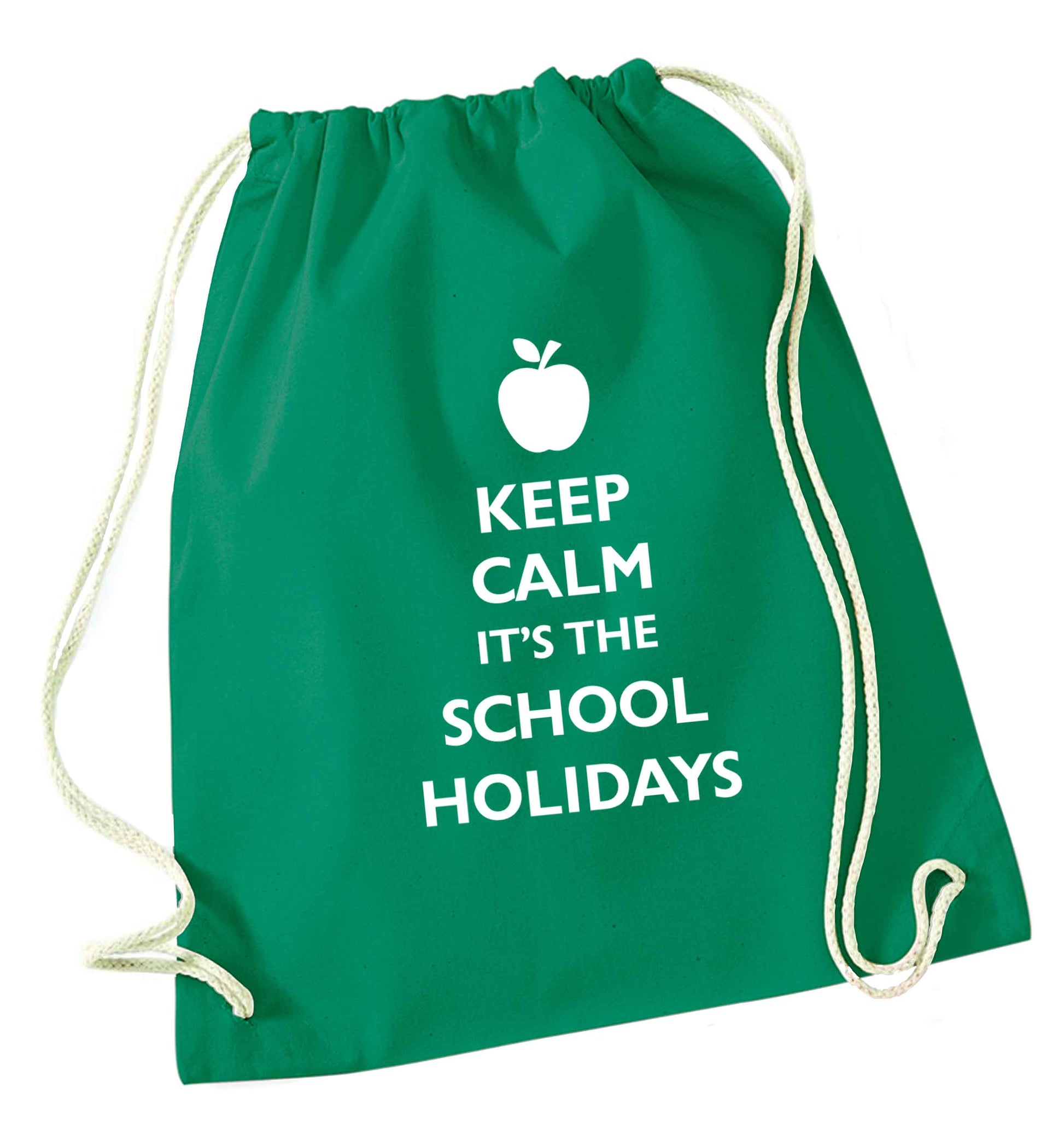 Keep calm it's the school holidays green drawstring bag