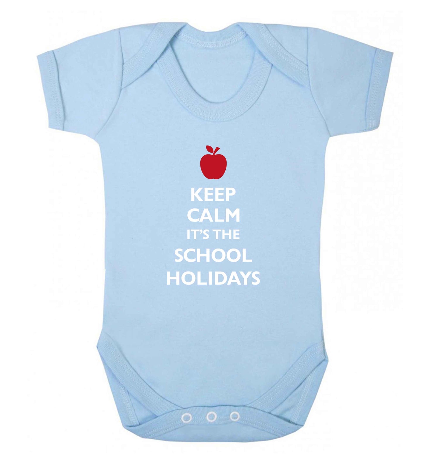 Keep calm it's the school holidays baby vest pale blue 18-24 months