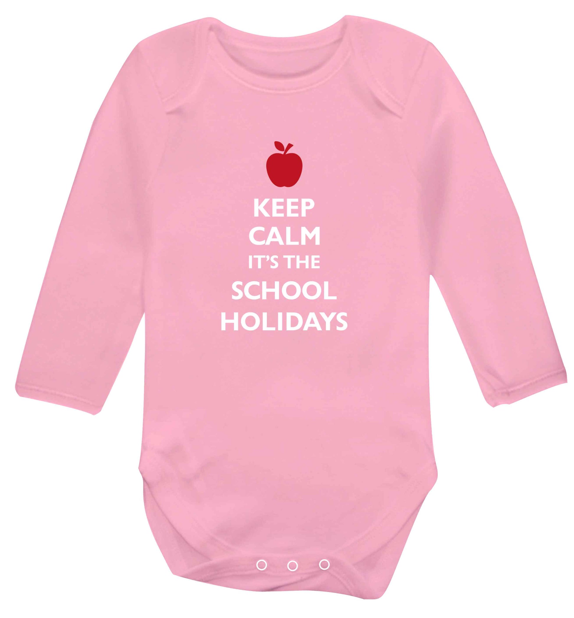 Keep calm it's the school holidays baby vest long sleeved pale pink 6-12 months