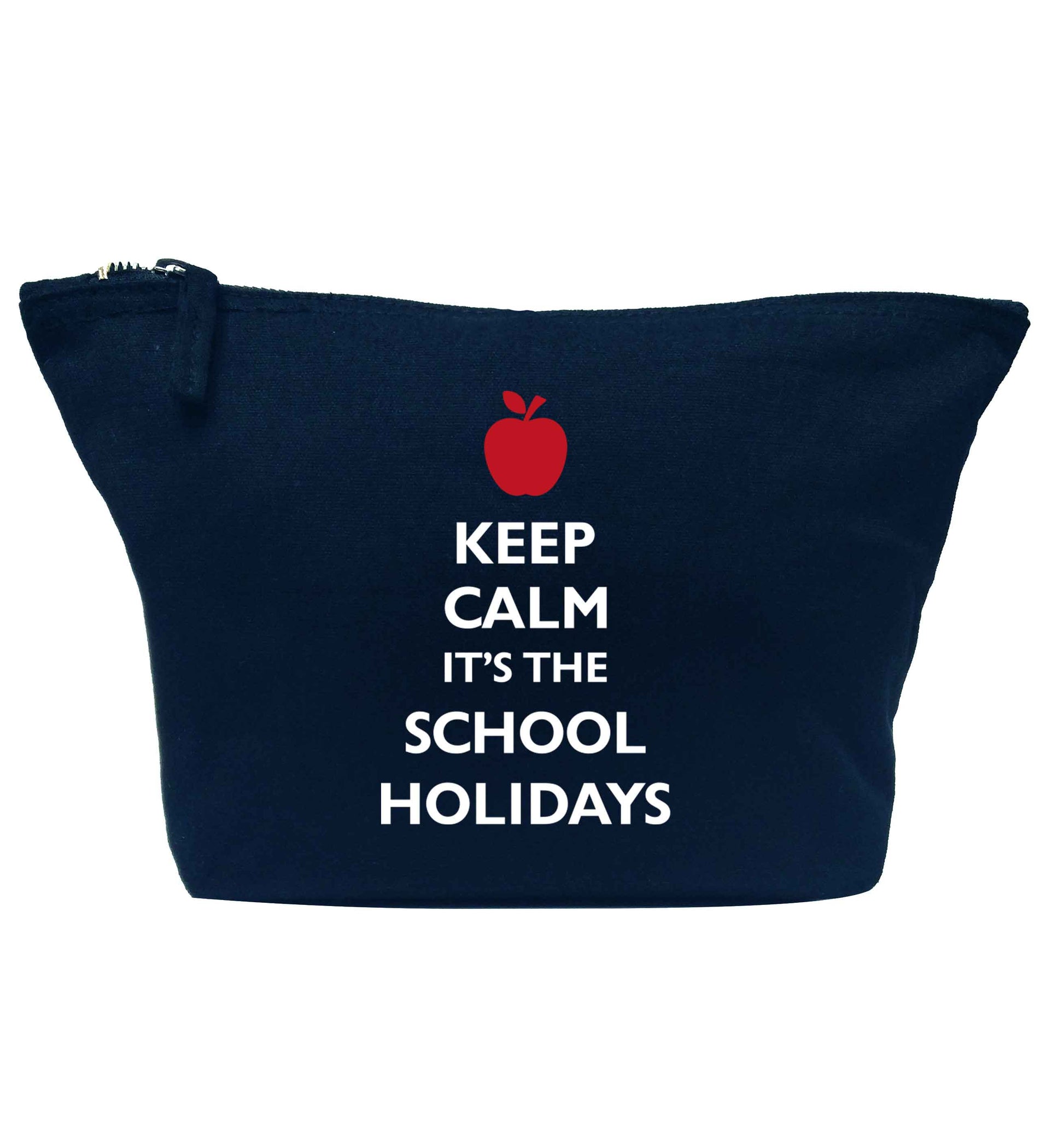 Keep calm it's the school holidays navy makeup bag