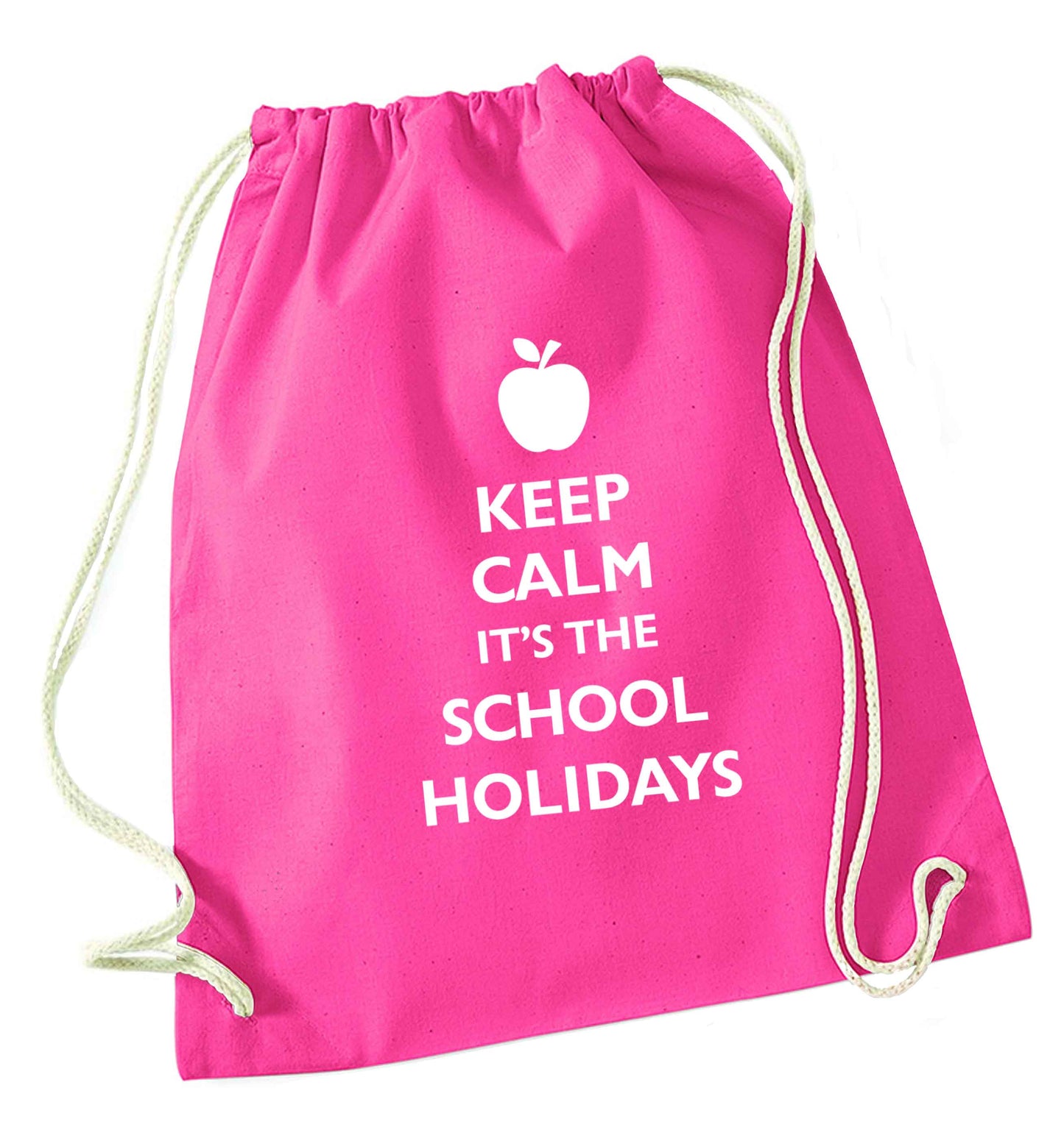 Keep calm it's the school holidays pink drawstring bag