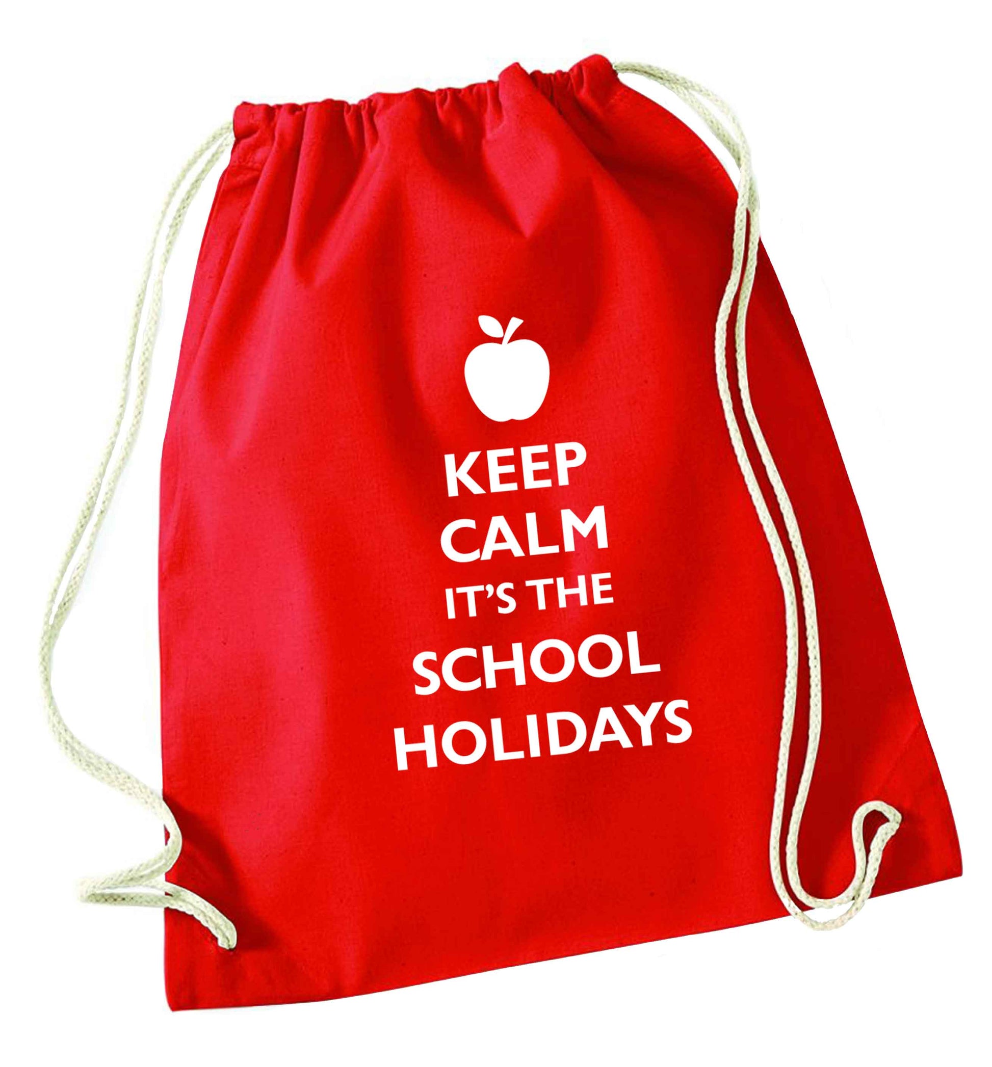 Keep calm it's the school holidays red drawstring bag 