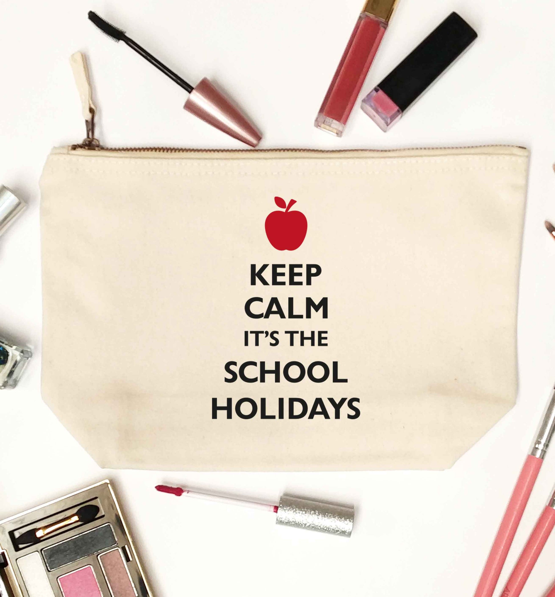 Keep calm it's the school holidays natural makeup bag