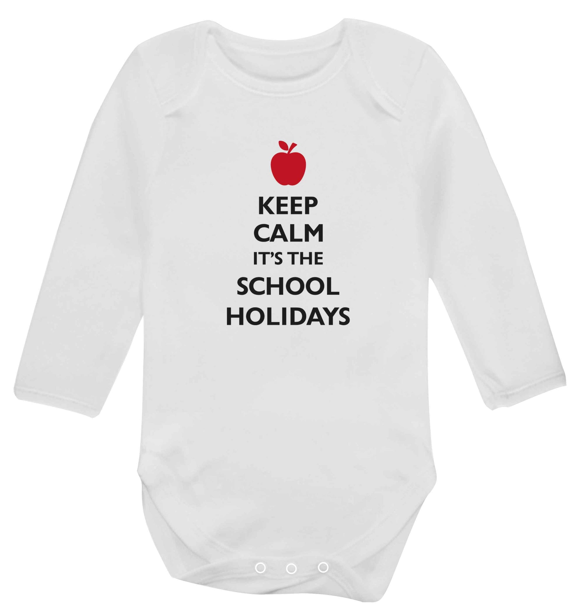 Keep calm it's the school holidays baby vest long sleeved white 6-12 months