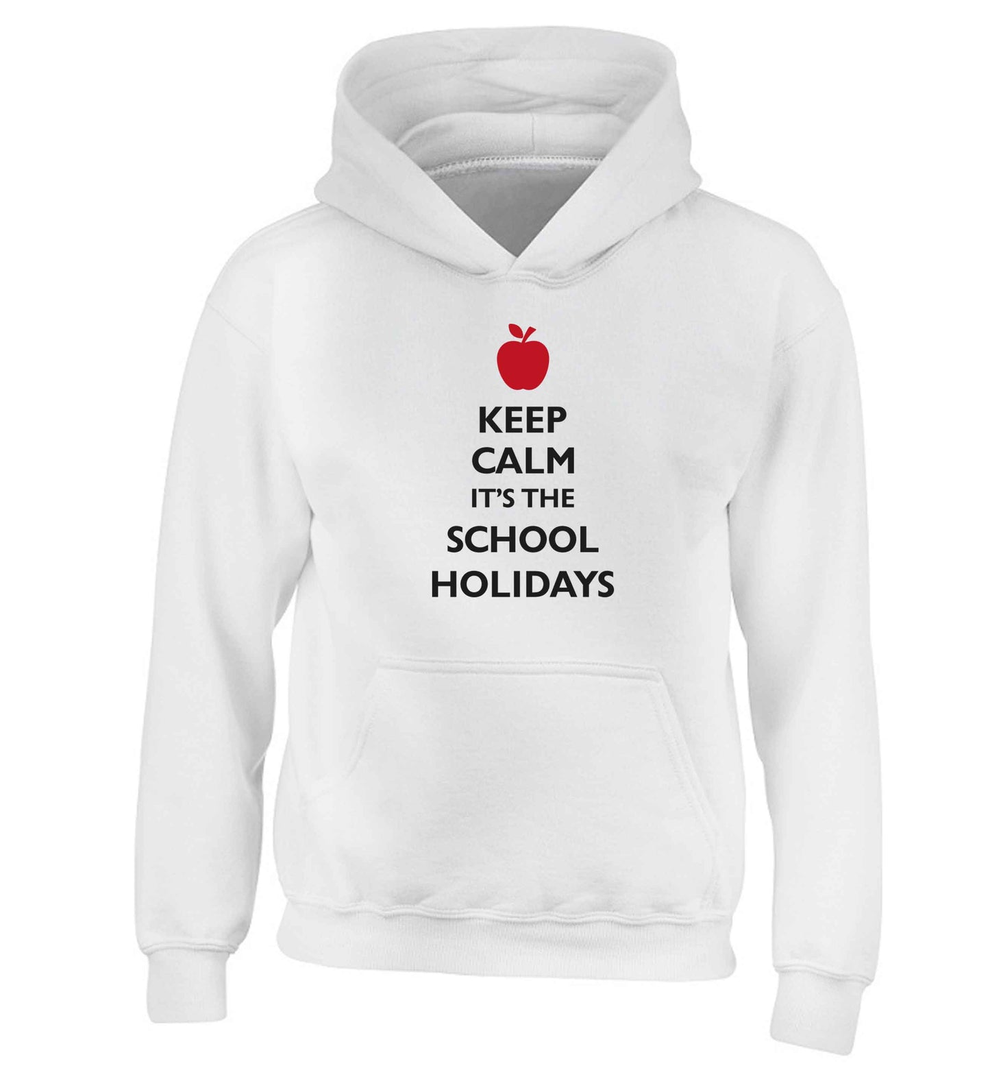 Keep calm it's the school holidays children's white hoodie 12-13 Years