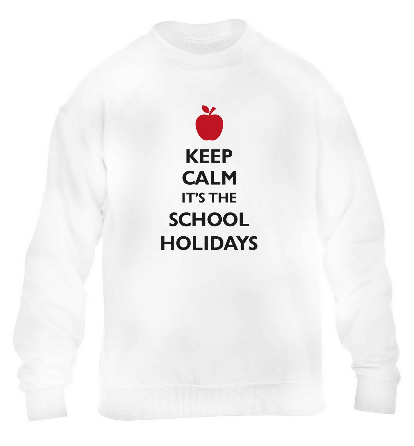 Keep calm it's the school holidays children's white sweater 12-13 Years