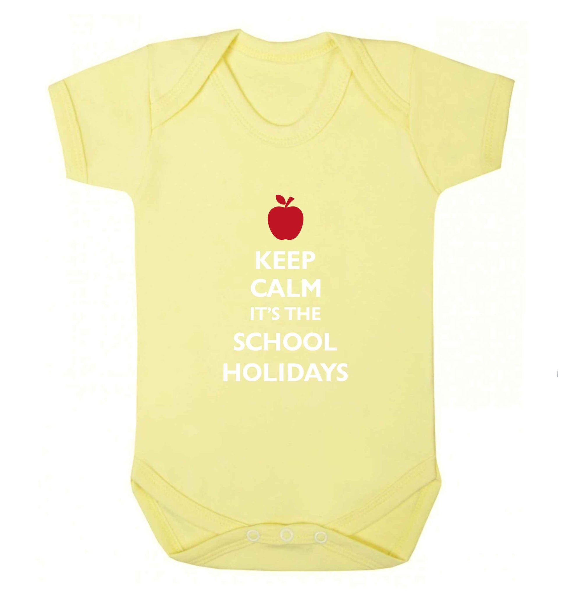 Keep calm it's the school holidays baby vest pale yellow 18-24 months