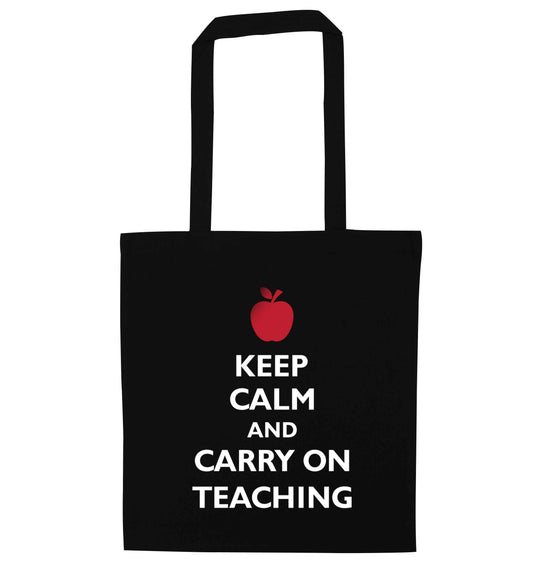 Keep calm and carry on teaching black tote bag