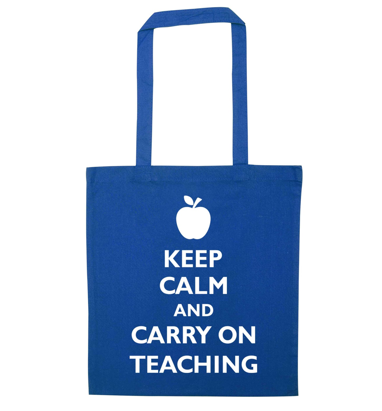 Keep calm and carry on teaching blue tote bag