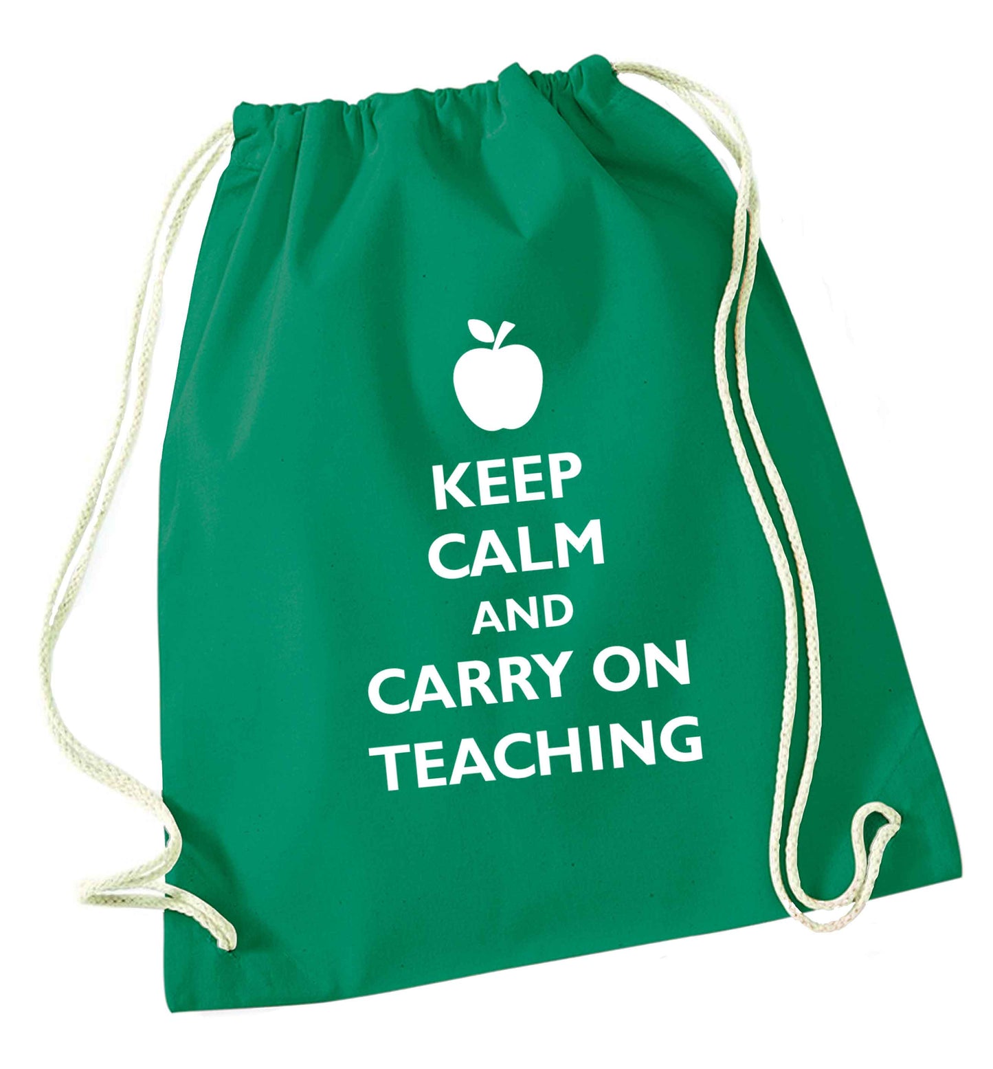 Keep calm and carry on teaching green drawstring bag