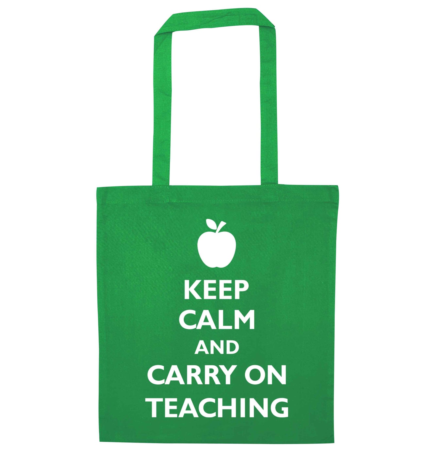 Keep calm and carry on teaching green tote bag