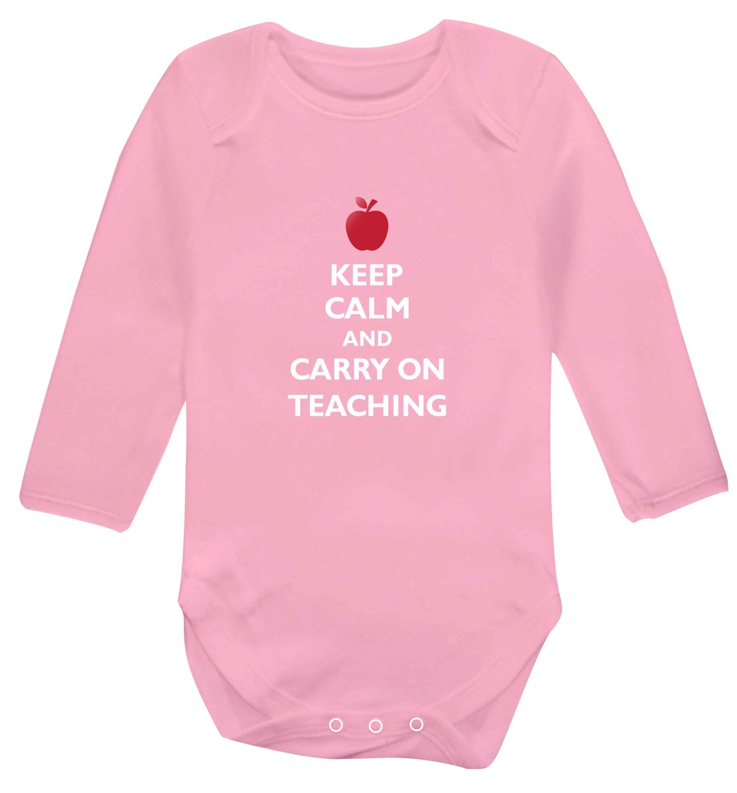 Keep calm and carry on teaching baby vest long sleeved pale pink 6-12 months