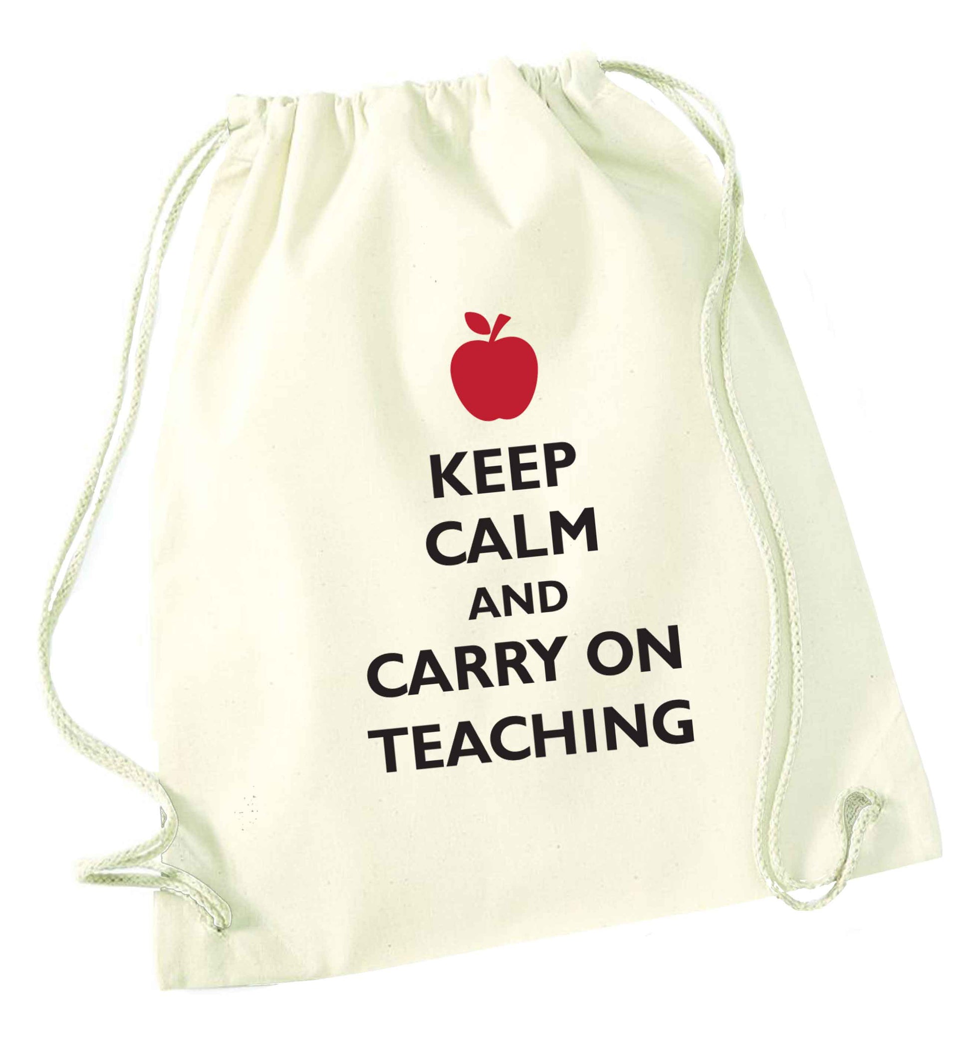 Keep calm and carry on teaching natural drawstring bag