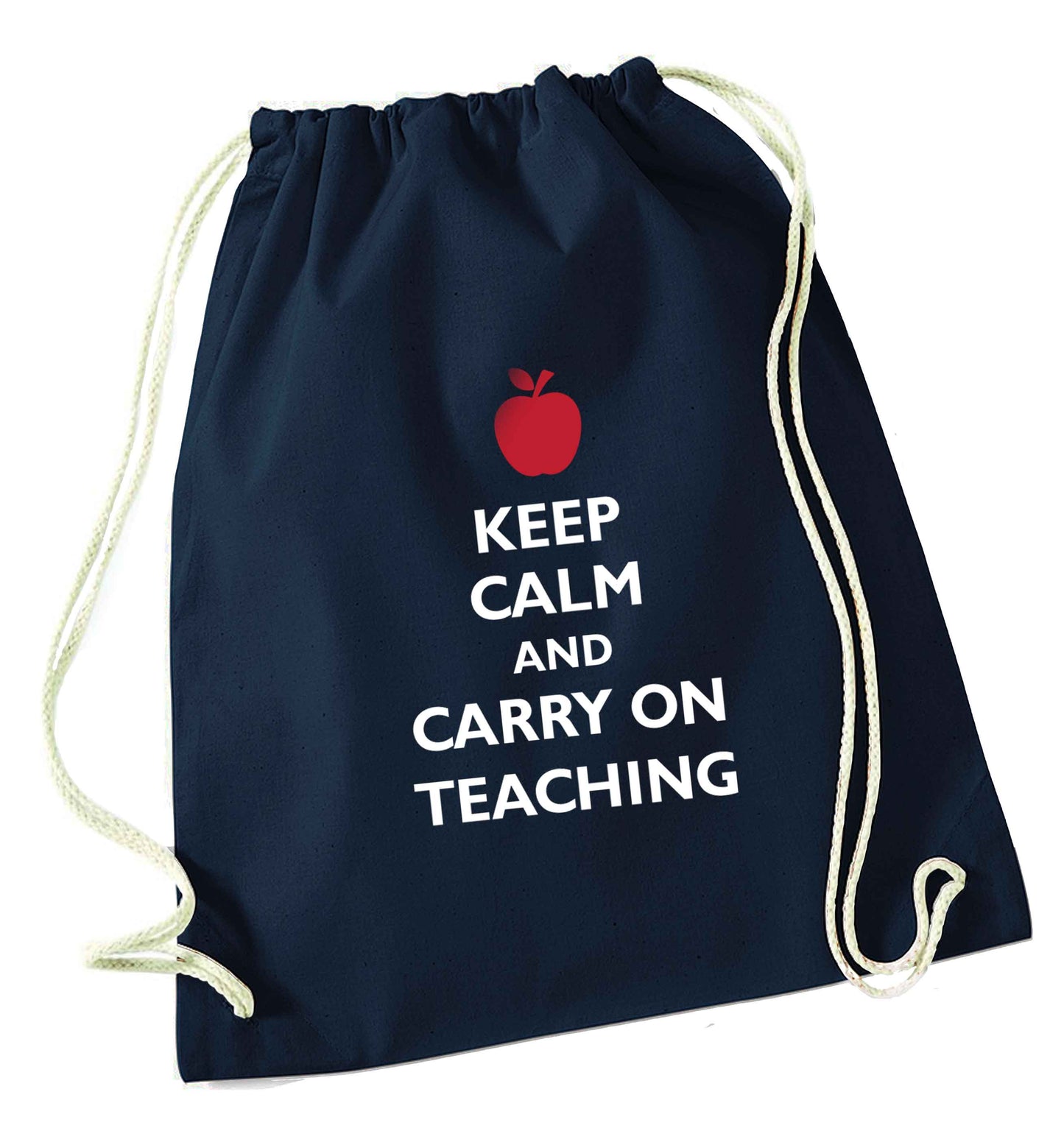 Keep calm and carry on teaching navy drawstring bag