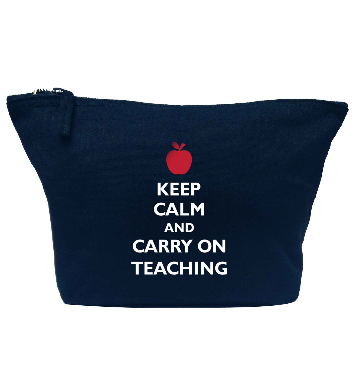 Keep calm and carry on teaching navy makeup bag