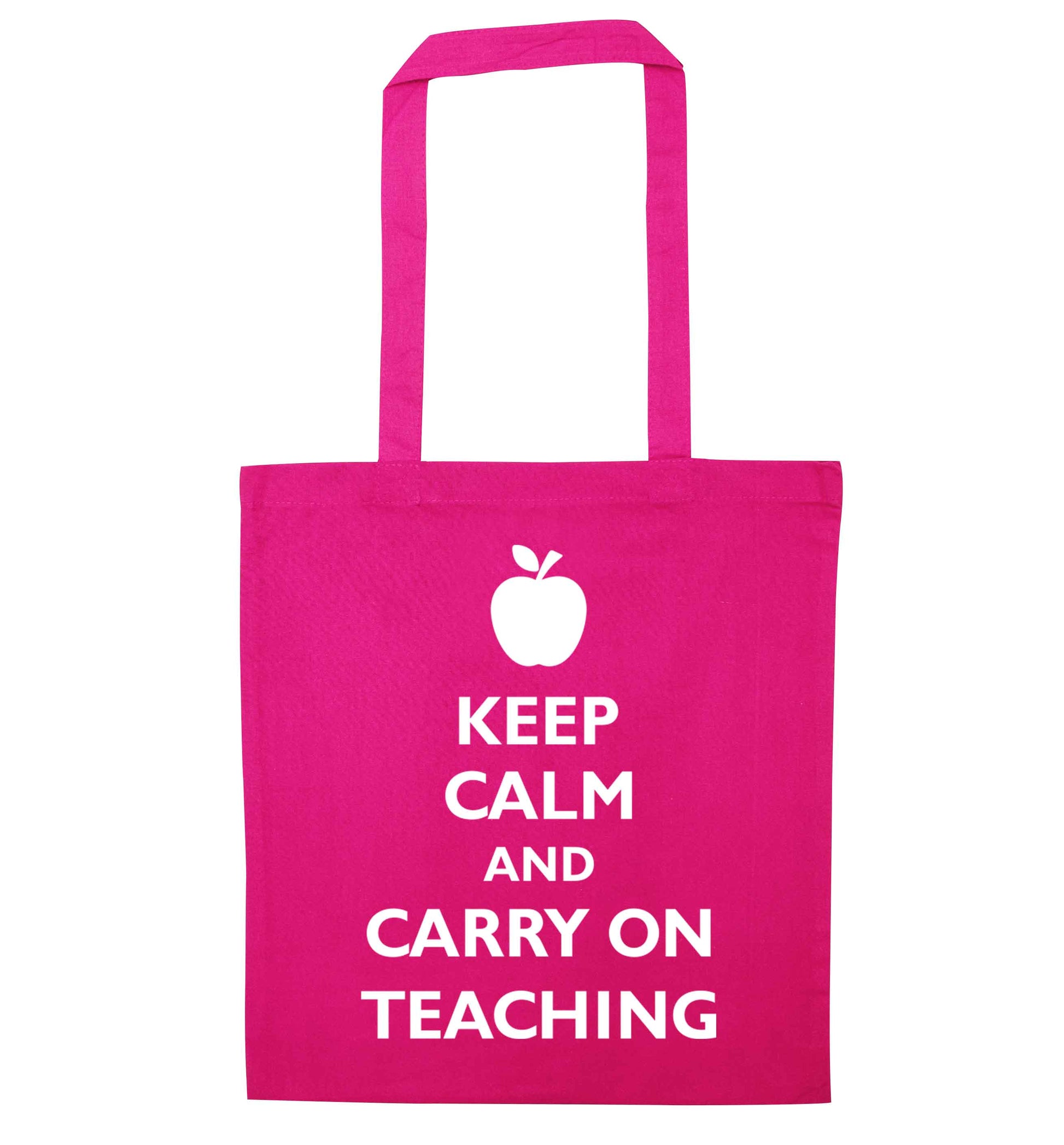 Keep calm and carry on teaching pink tote bag