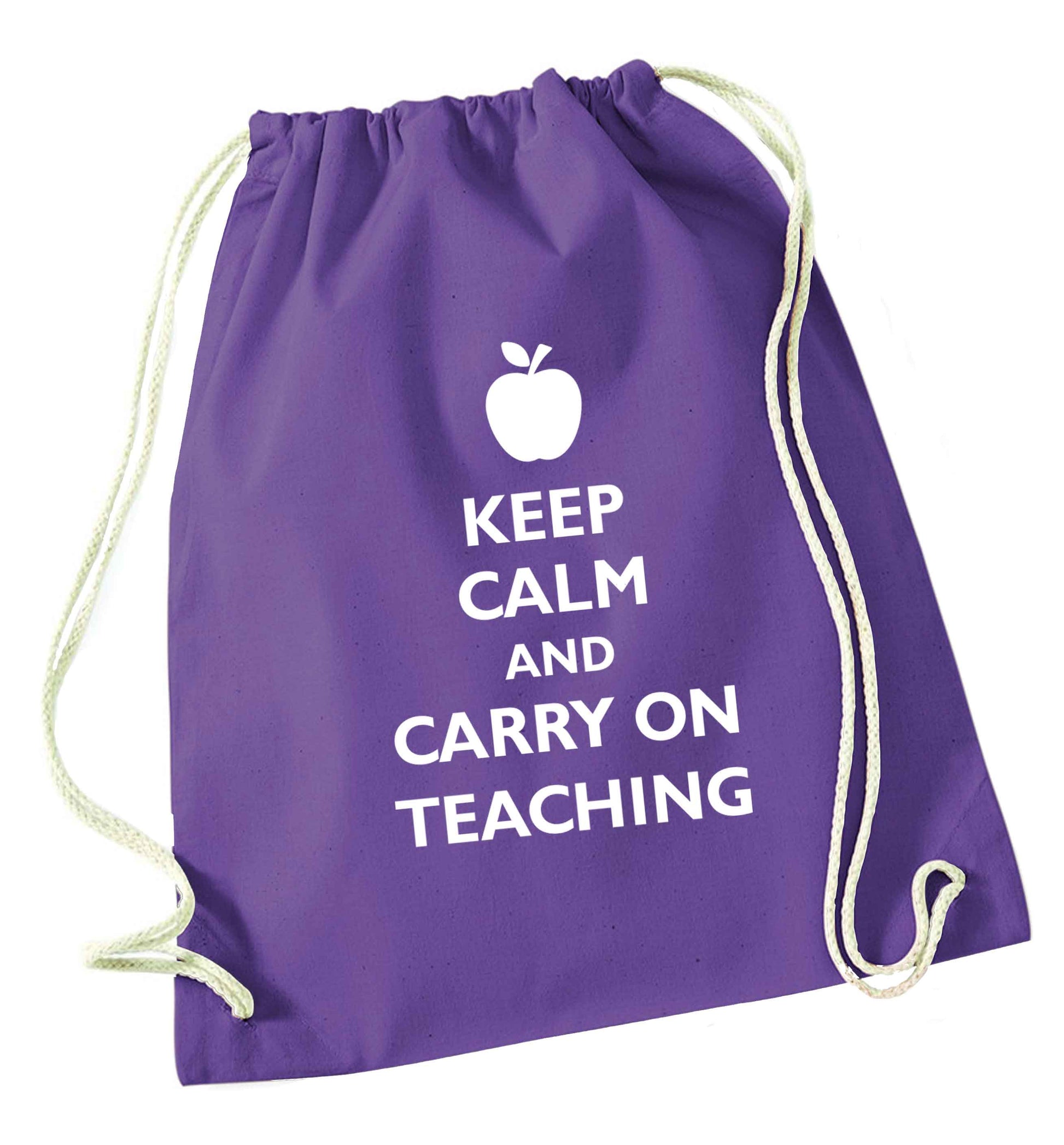 Keep calm and carry on teaching purple drawstring bag