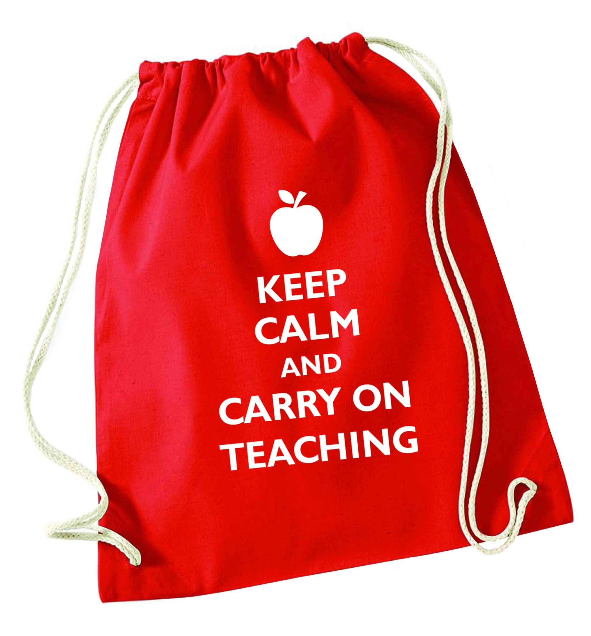 Keep calm and carry on teaching red drawstring bag 