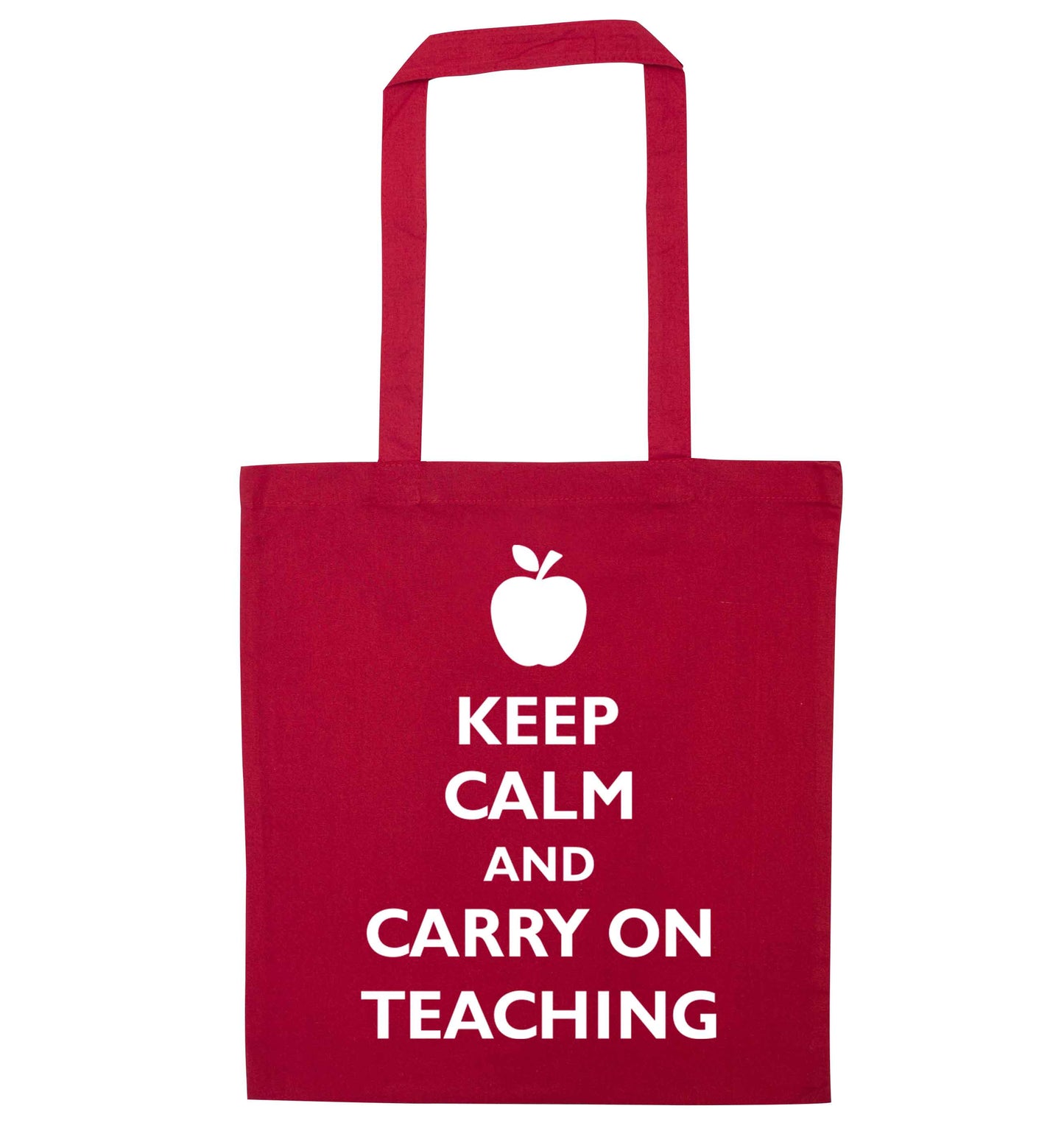 Keep calm and carry on teaching red tote bag