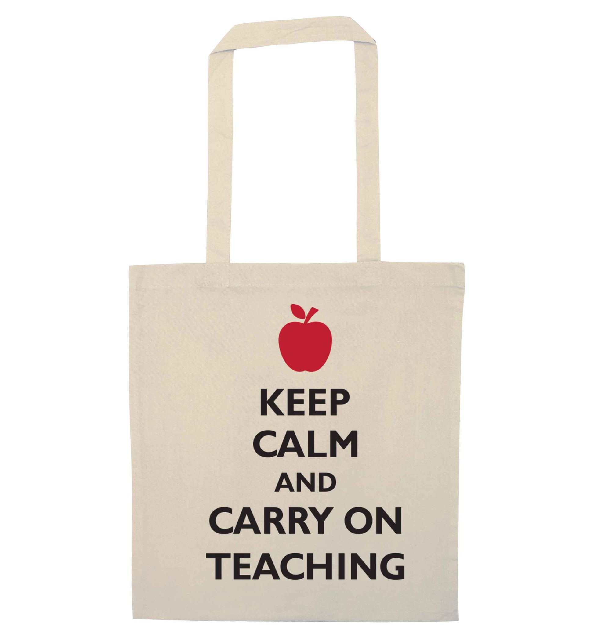 Keep calm and carry on teaching natural tote bag