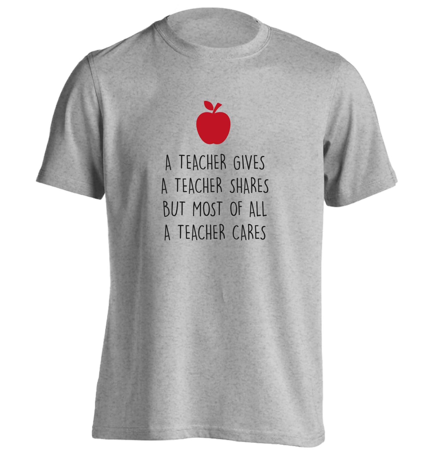 A teacher gives a teacher shares but most of all a teacher cares adults unisex grey Tshirt 2XL