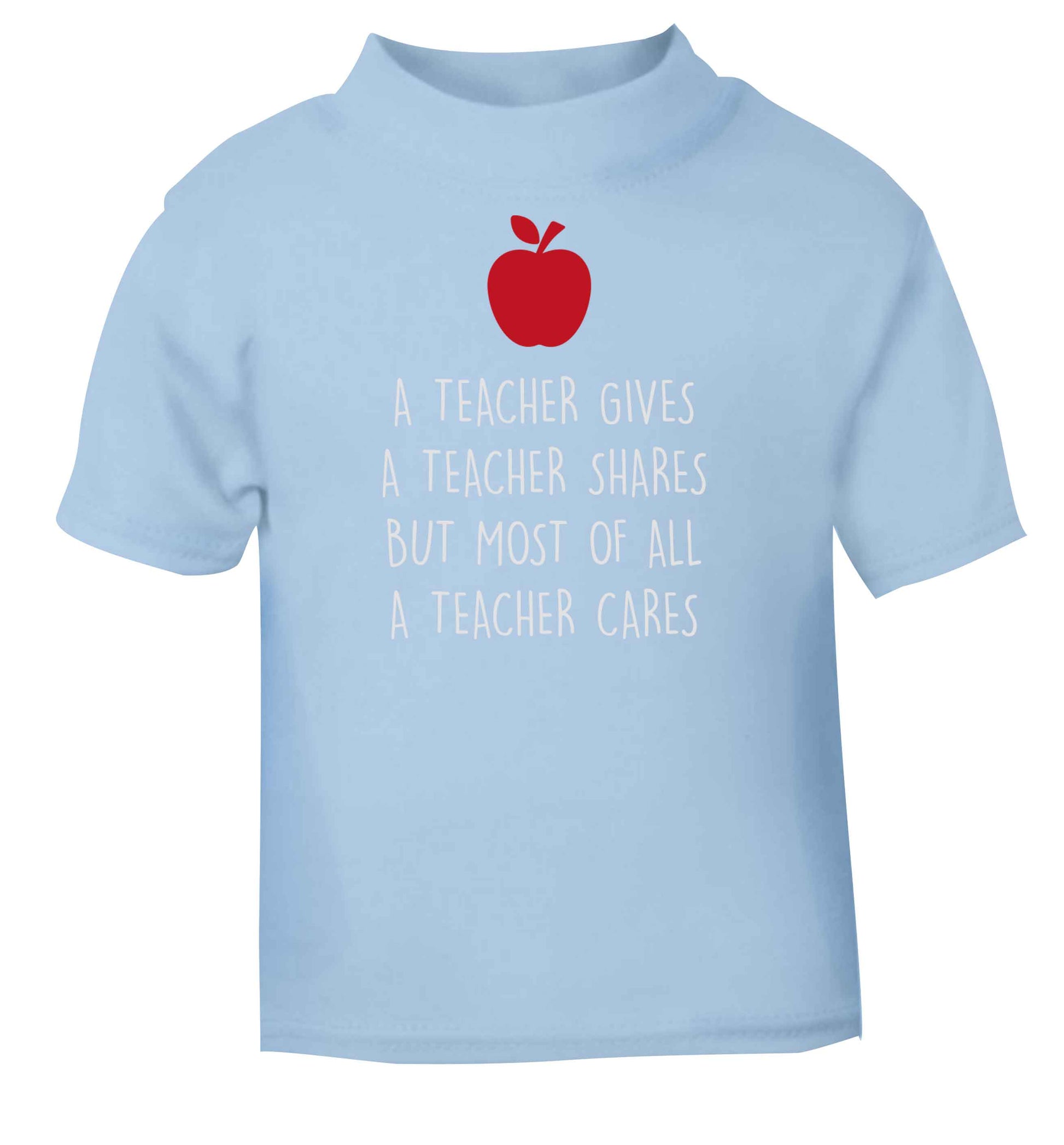 A teacher gives a teacher shares but most of all a teacher cares light blue baby toddler Tshirt 2 Years