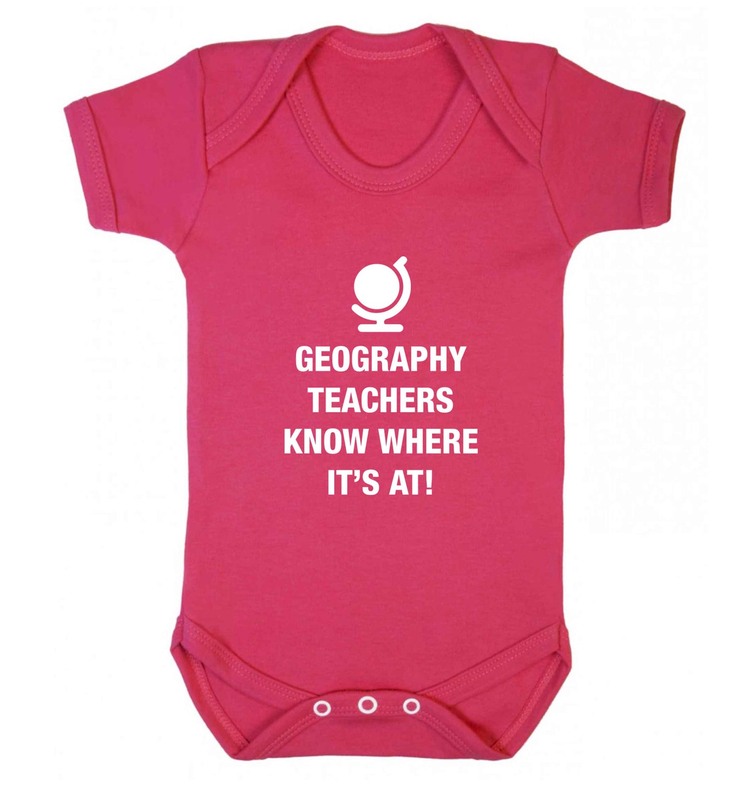 Geography teachers know where it's at baby vest dark pink 18-24 months