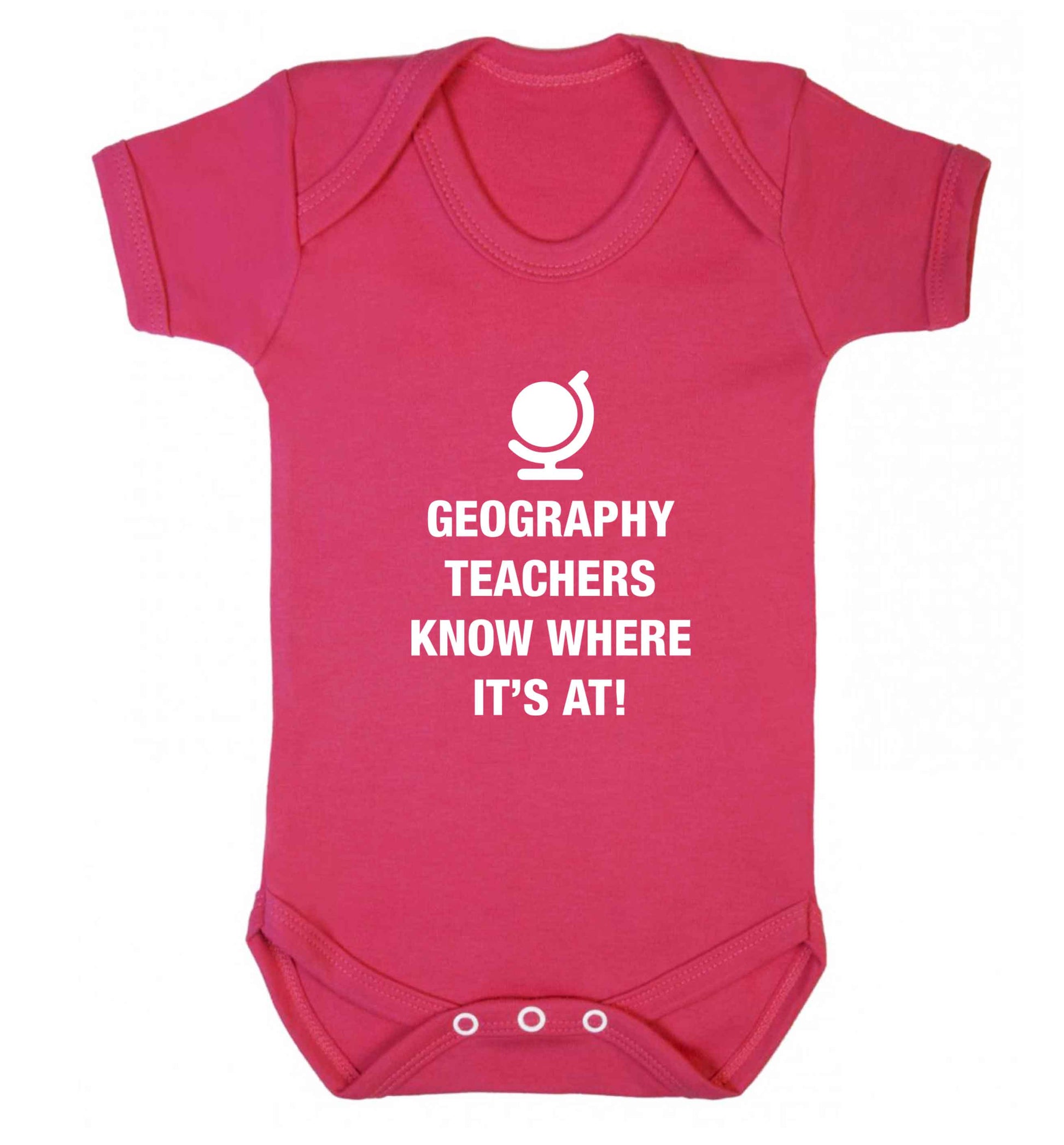 Geography teachers know where it's at baby vest dark pink 18-24 months