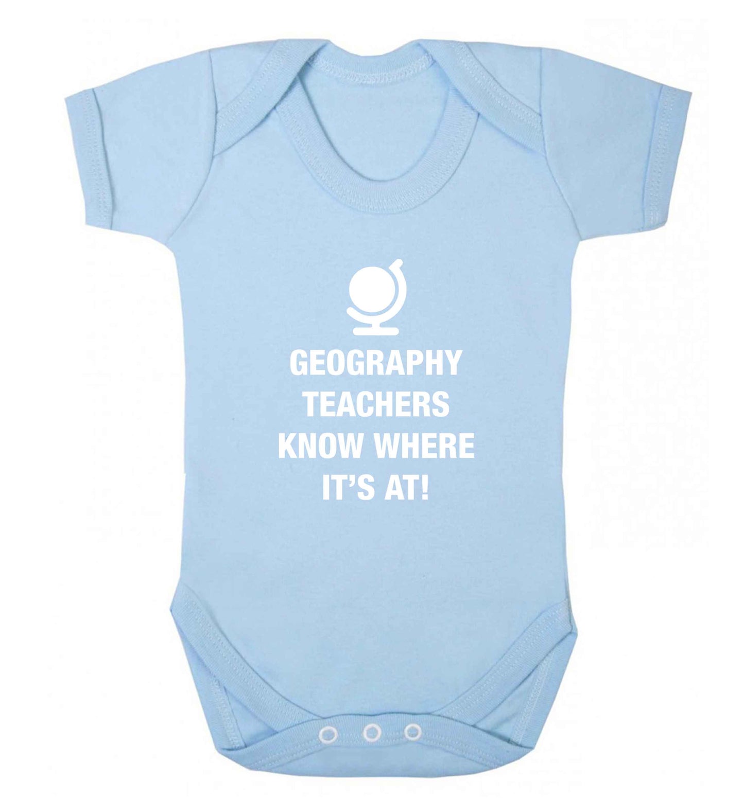 Geography teachers know where it's at baby vest pale blue 18-24 months