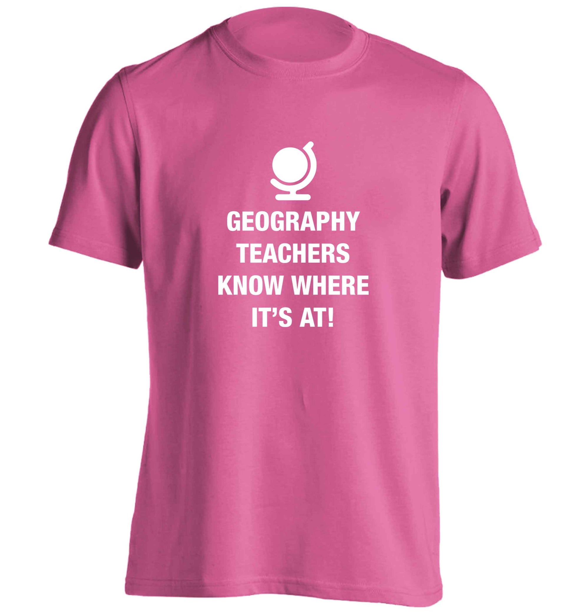 Geography teachers know where it's at adults unisex pink Tshirt 2XL