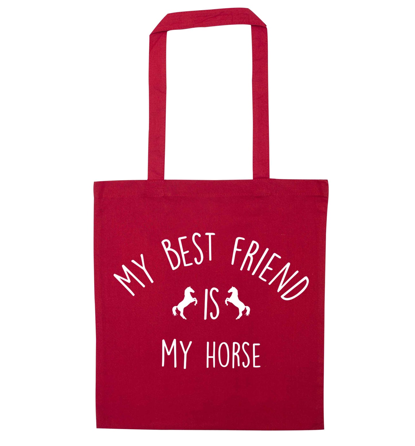 My best friend is my horse red tote bag