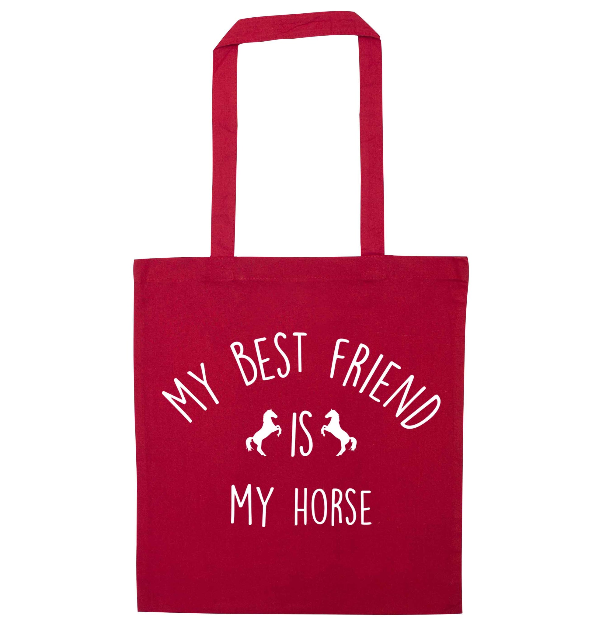 My best friend is my horse red tote bag