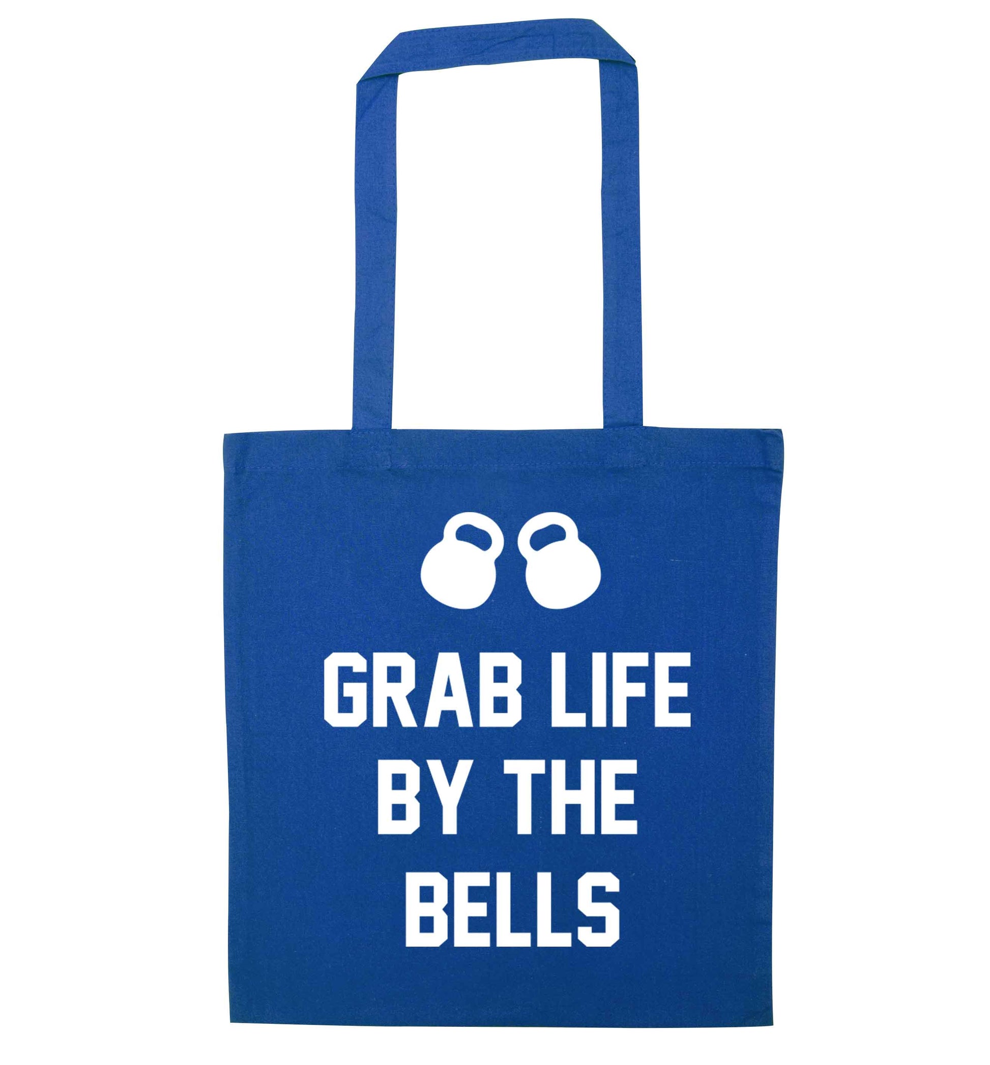 Grab life by the bells blue tote bag