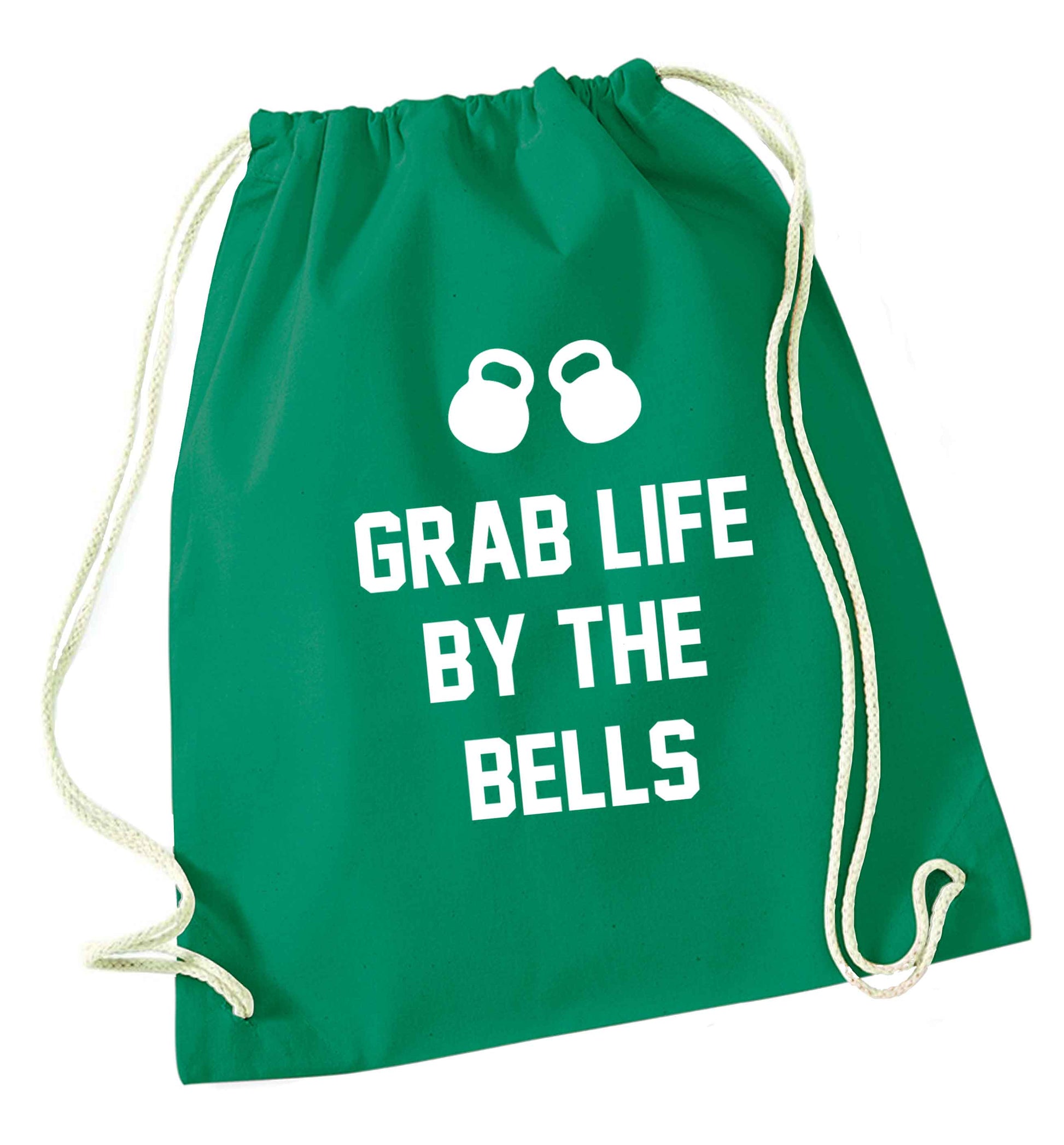 Grab life by the bells green drawstring bag