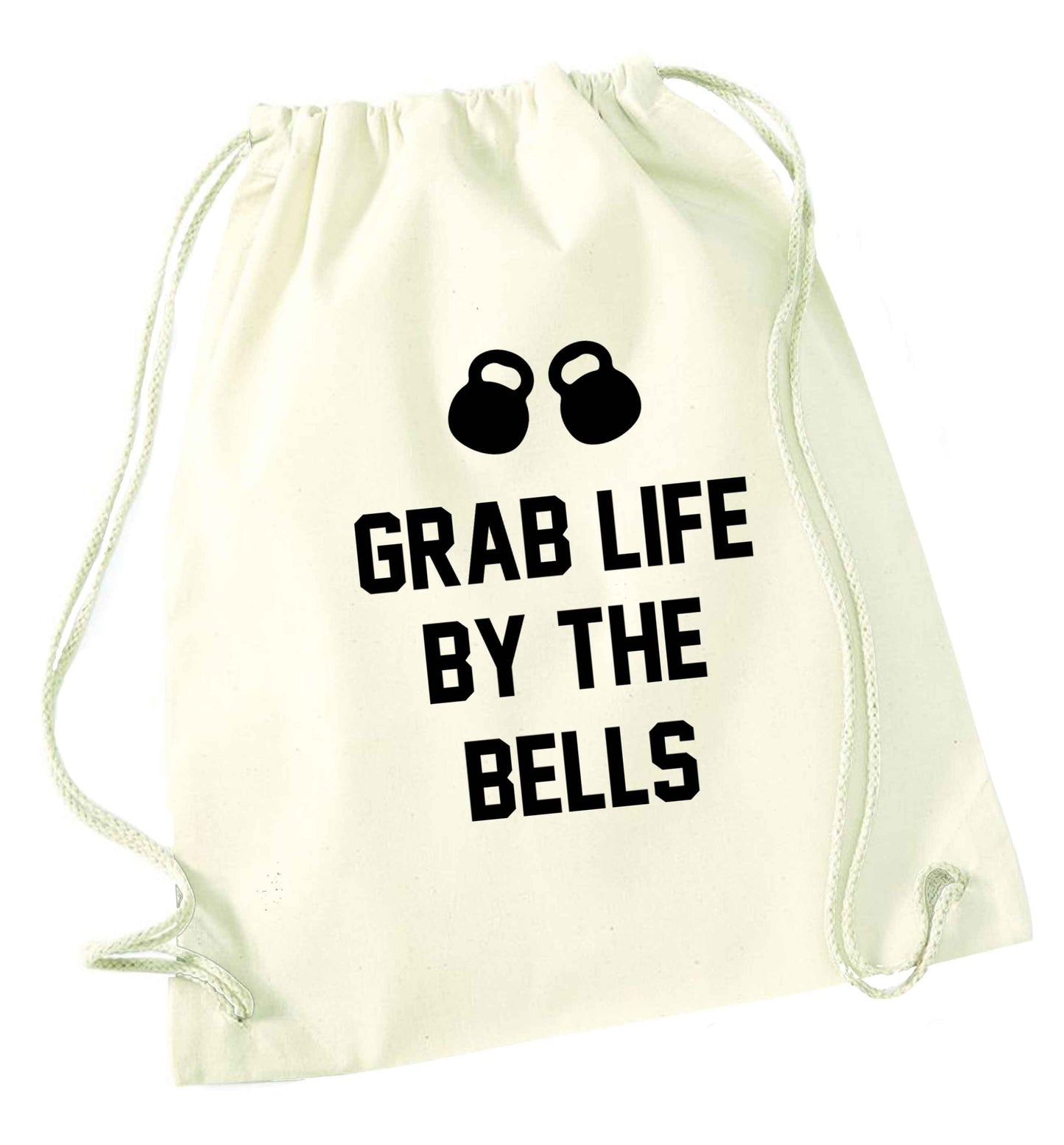 Grab life by the bells natural drawstring bag