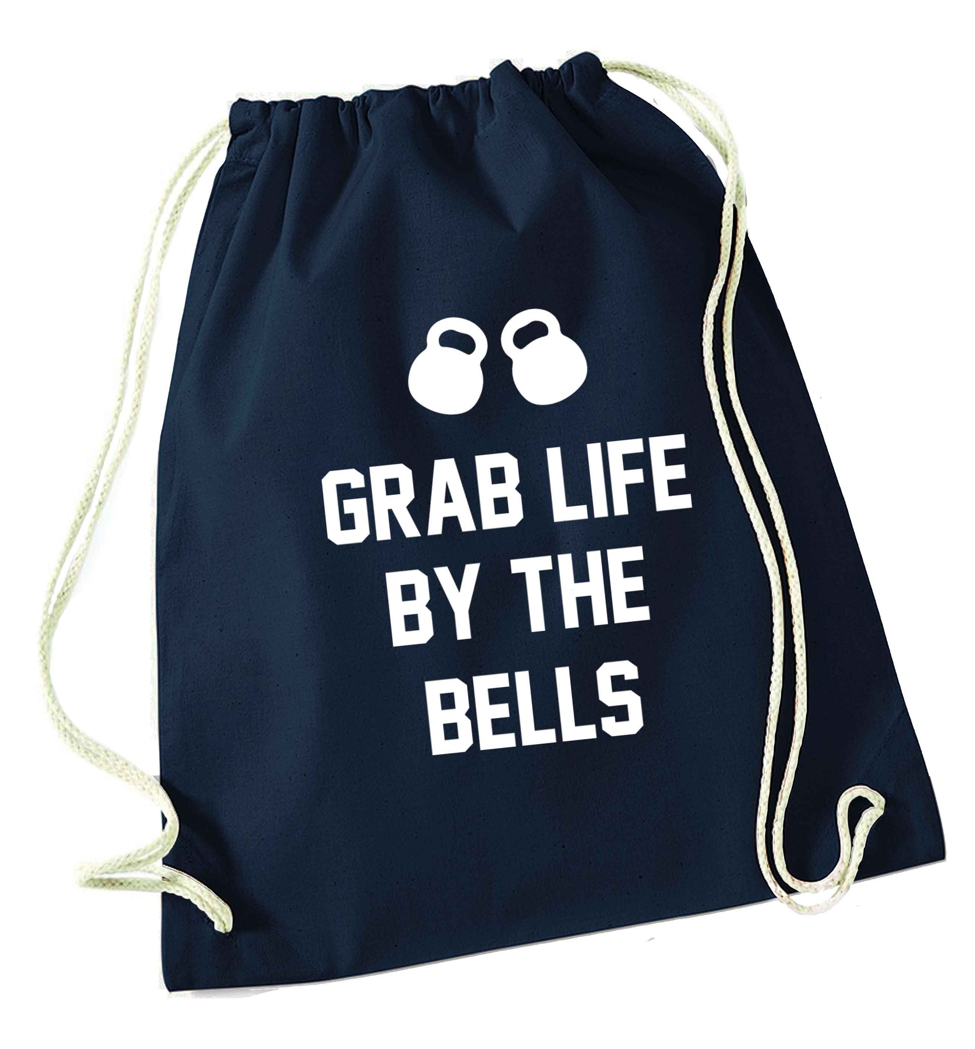 Grab life by the bells navy drawstring bag