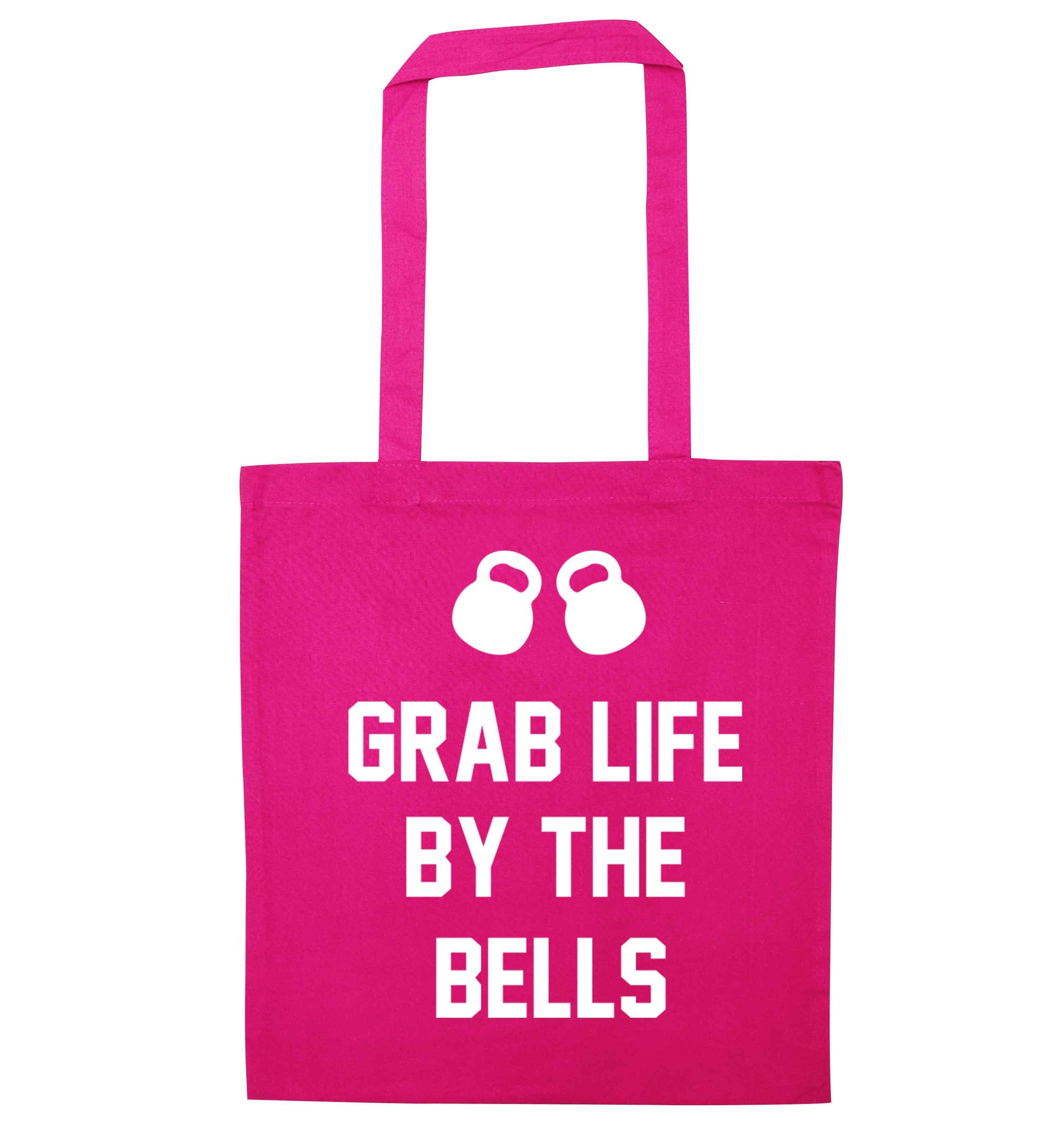 Grab life by the bells pink tote bag