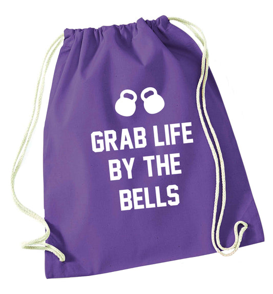 Grab life by the bells purple drawstring bag
