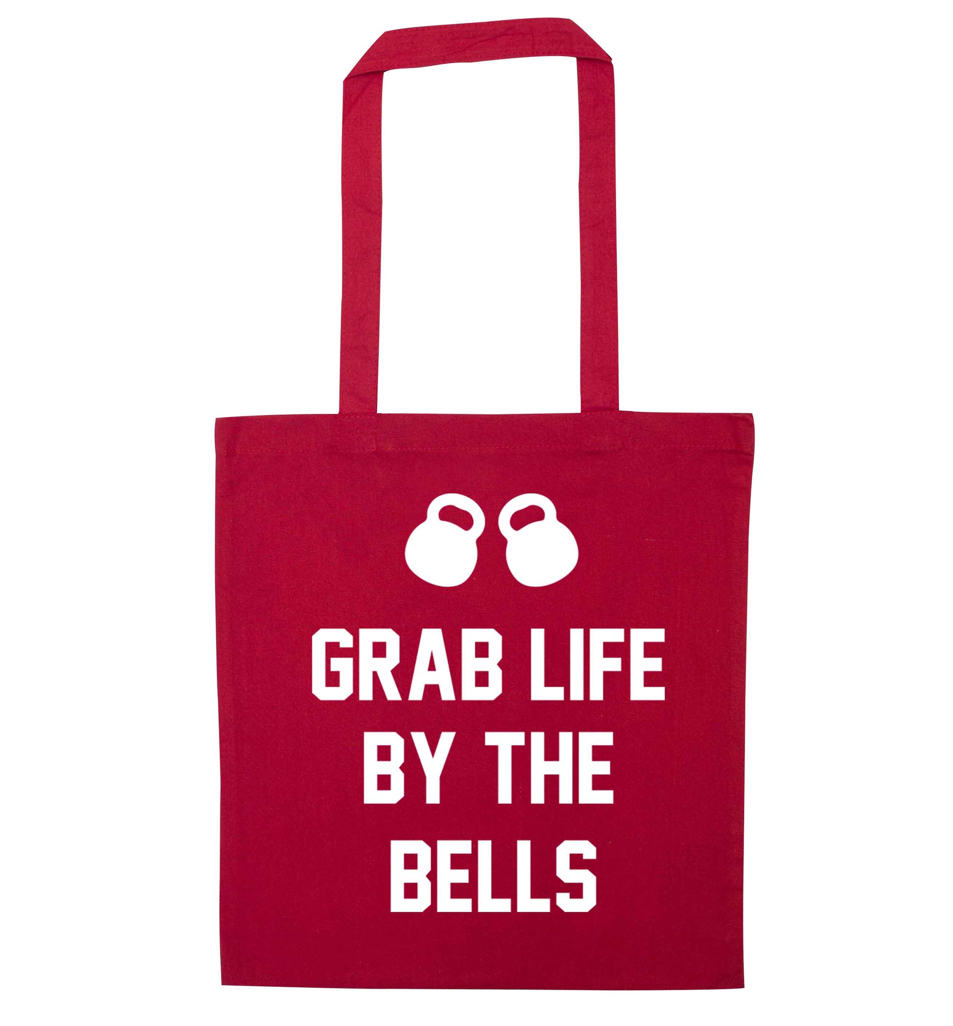 Grab life by the bells red tote bag