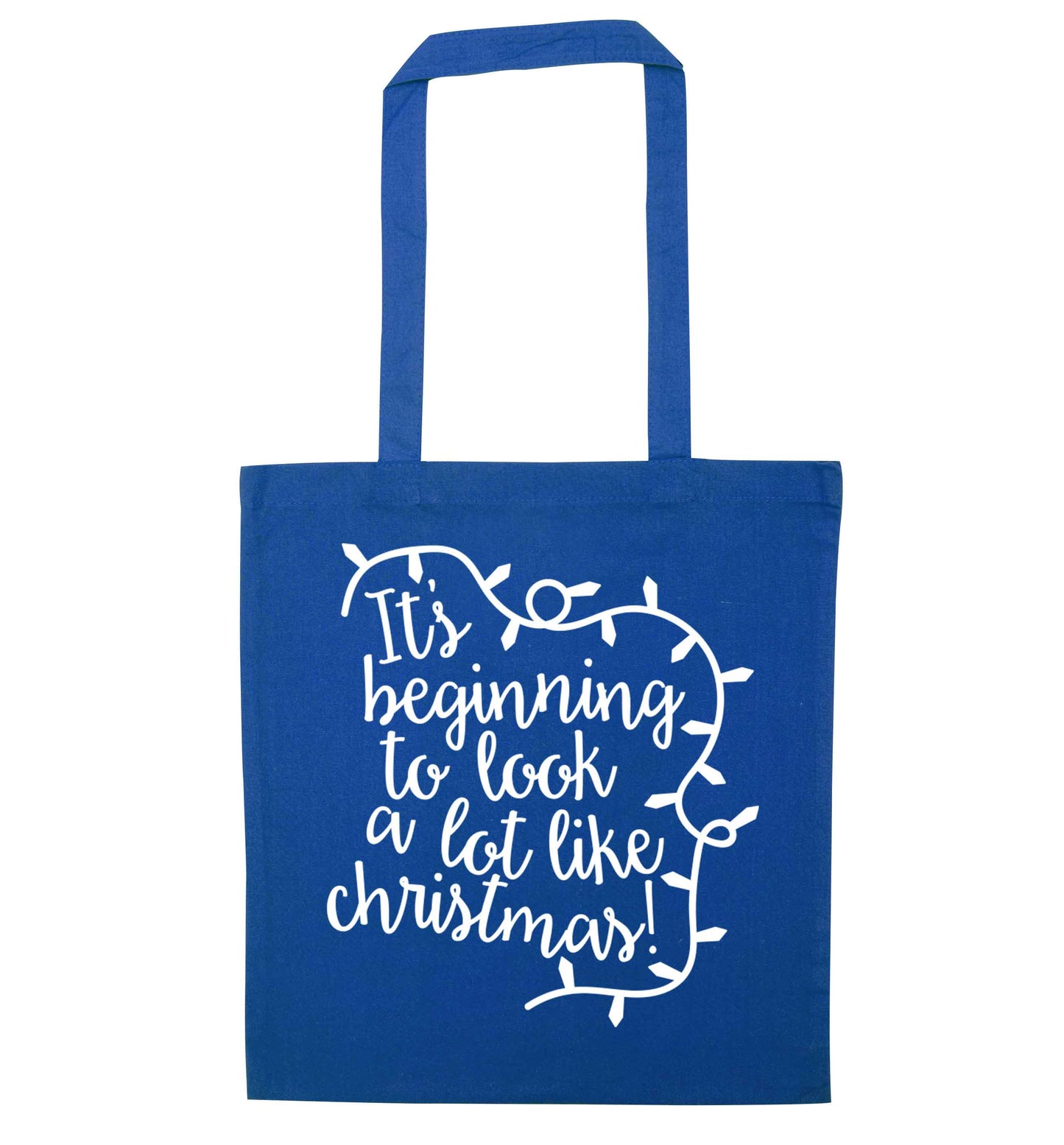 It's beginning to look a lot like Christmas blue tote bag