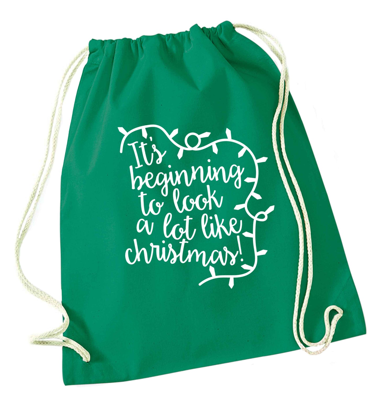 It's beginning to look a lot like Christmas green drawstring bag