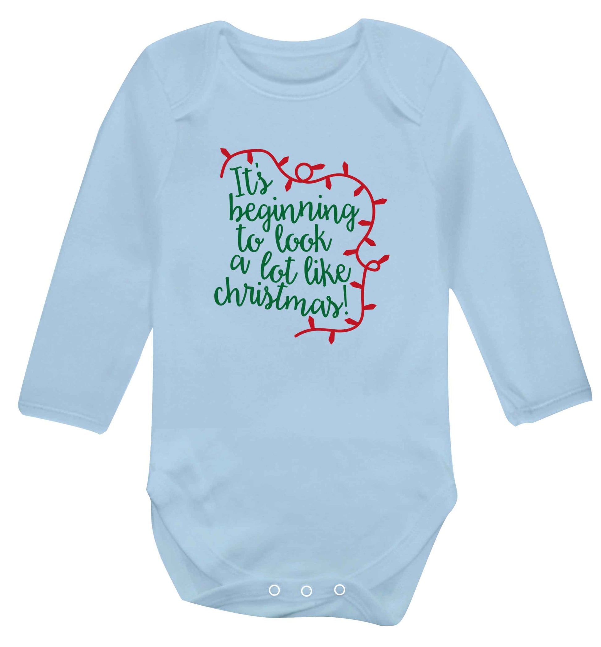 It's beginning to look a lot like Christmas baby vest long sleeved pale blue 6-12 months