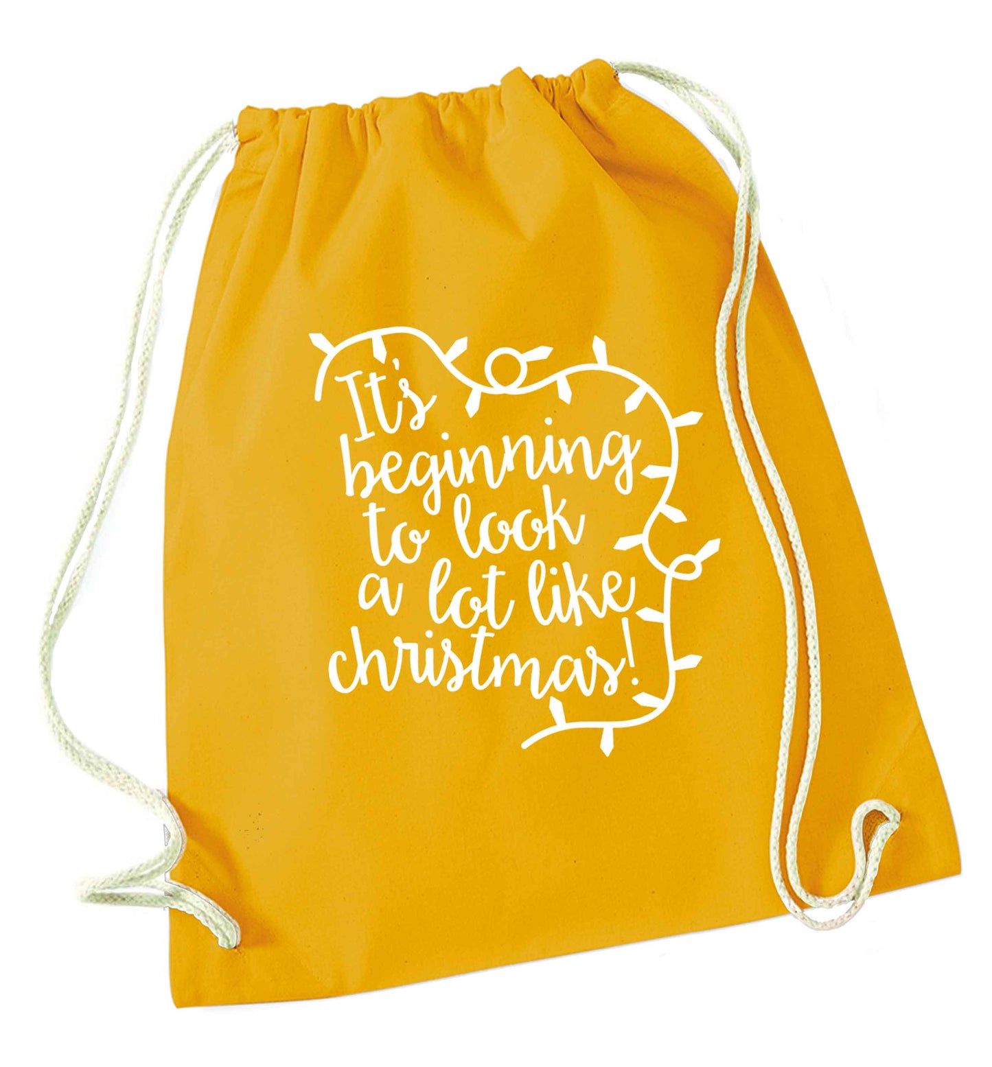 It's beginning to look a lot like Christmas mustard drawstring bag