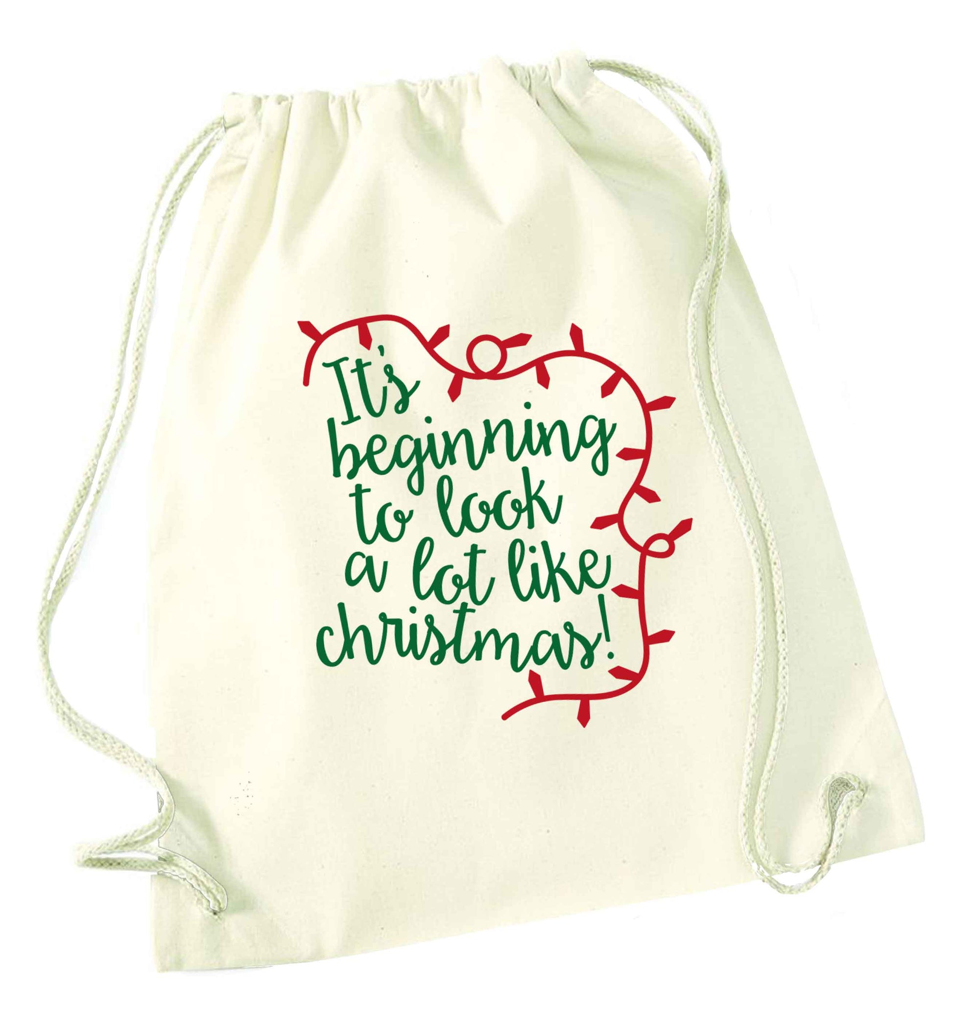 It's beginning to look a lot like Christmas natural drawstring bag
