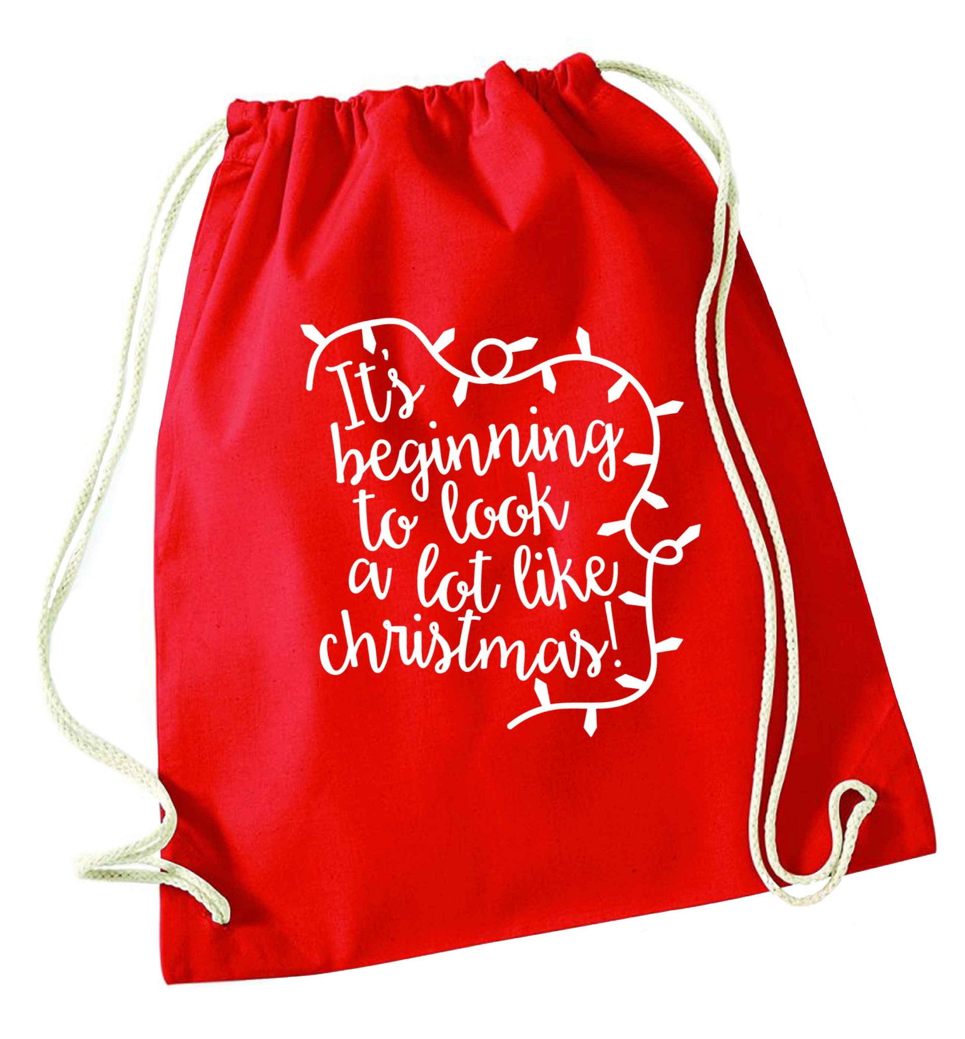 It's beginning to look a lot like Christmas red drawstring bag 