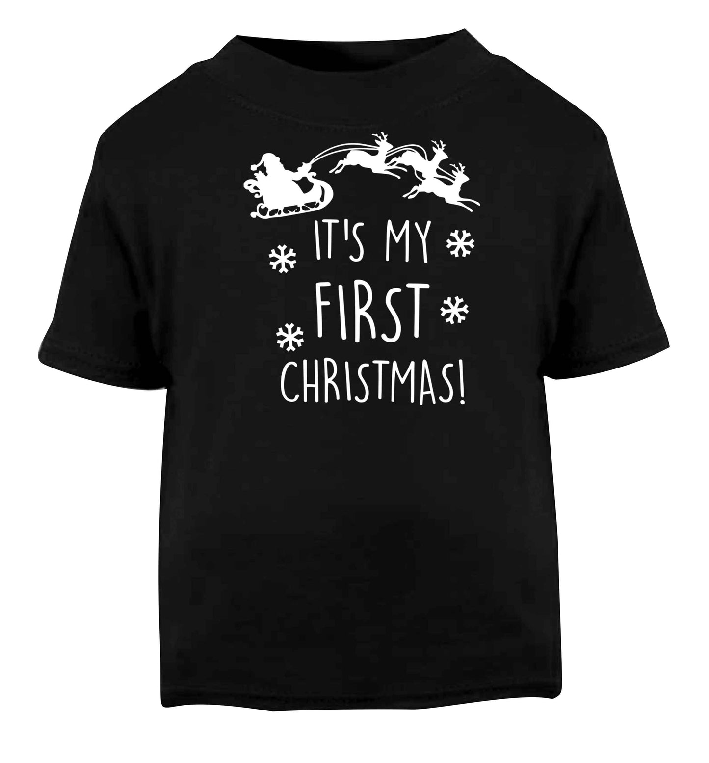 It's my first Christmas - Santa sleigh text Black baby toddler Tshirt 2 years