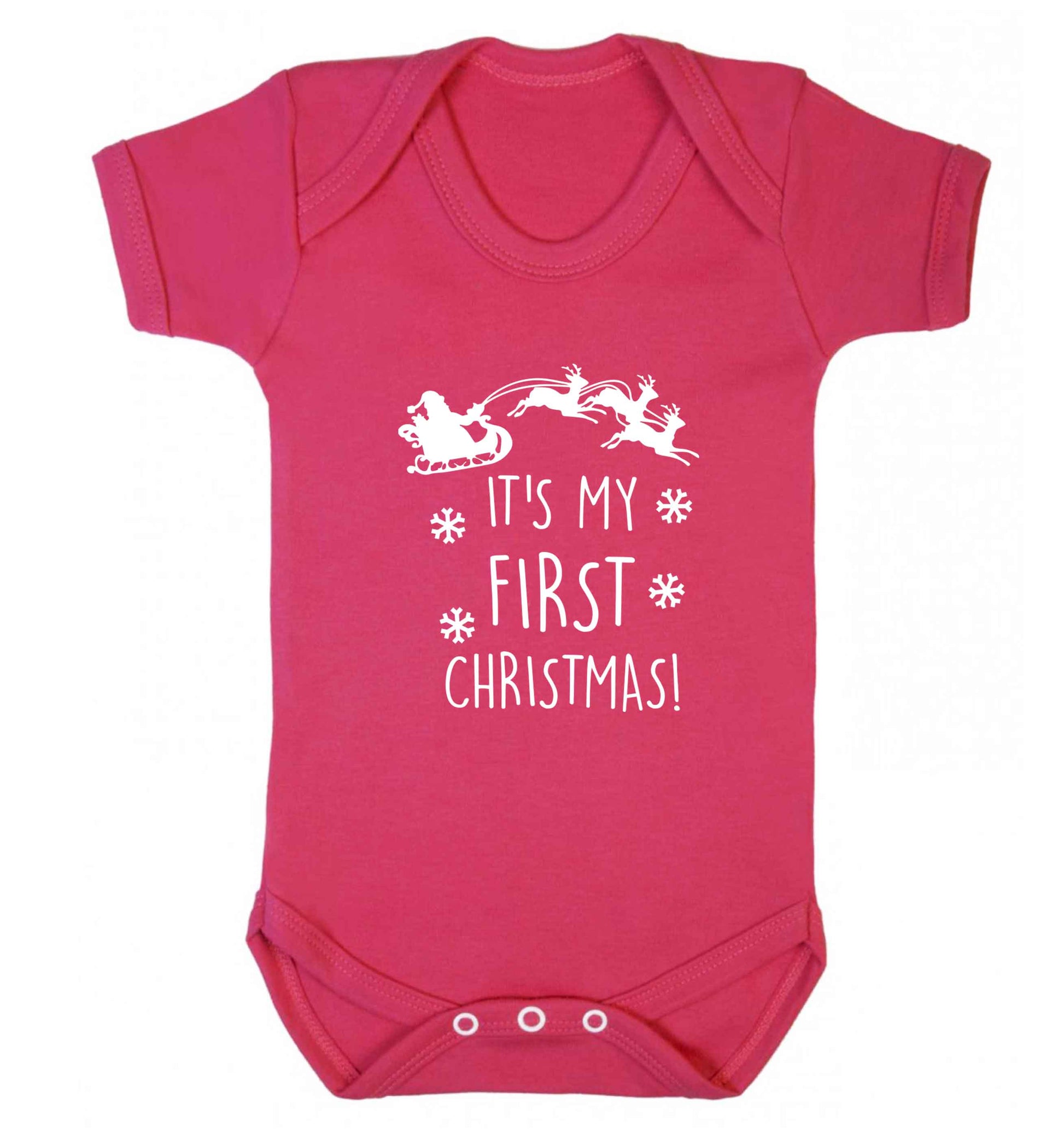 It's my first Christmas - Santa sleigh text baby vest dark pink 18-24 months