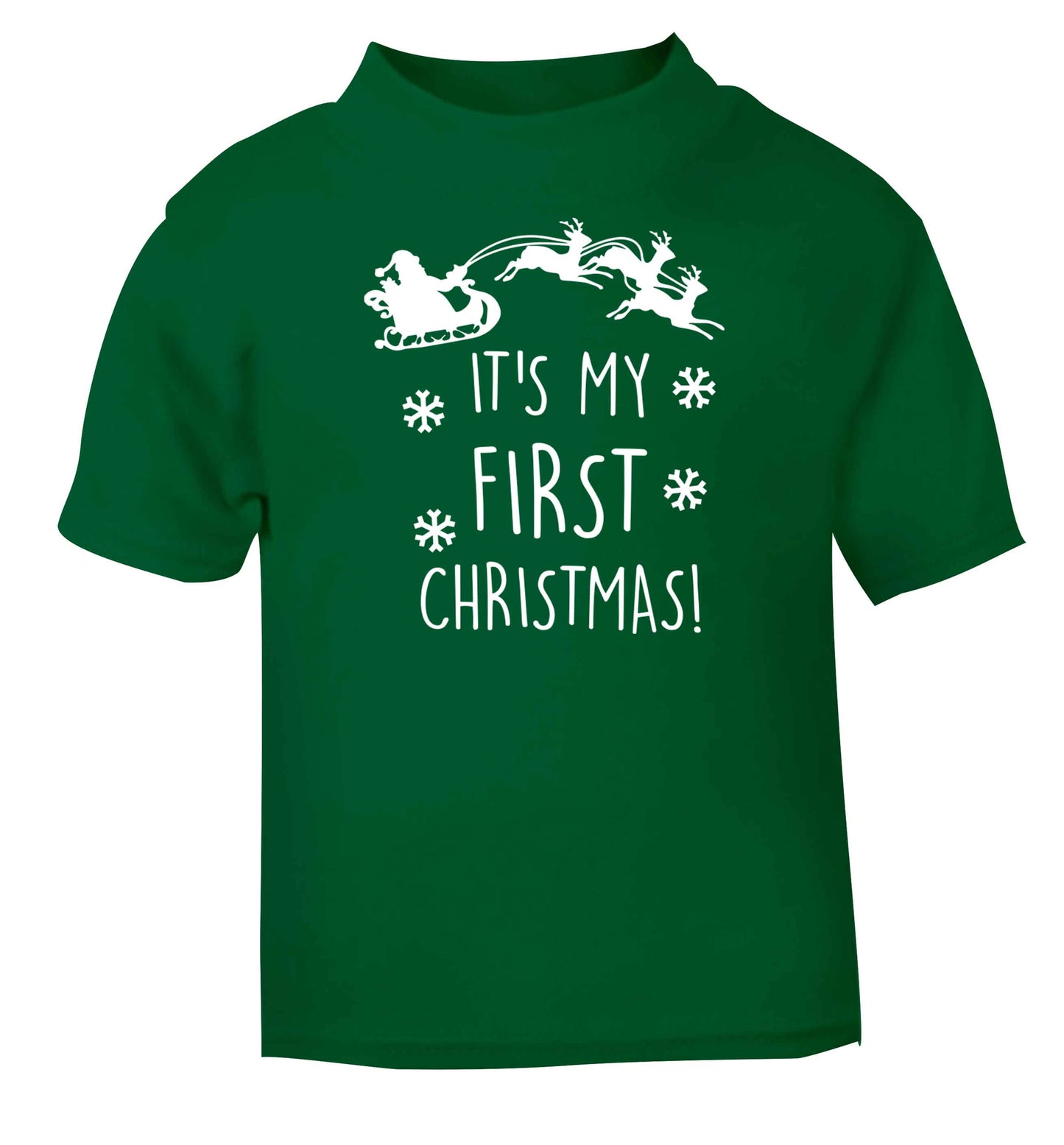 It's my first Christmas - Santa sleigh text green baby toddler Tshirt 2 Years
